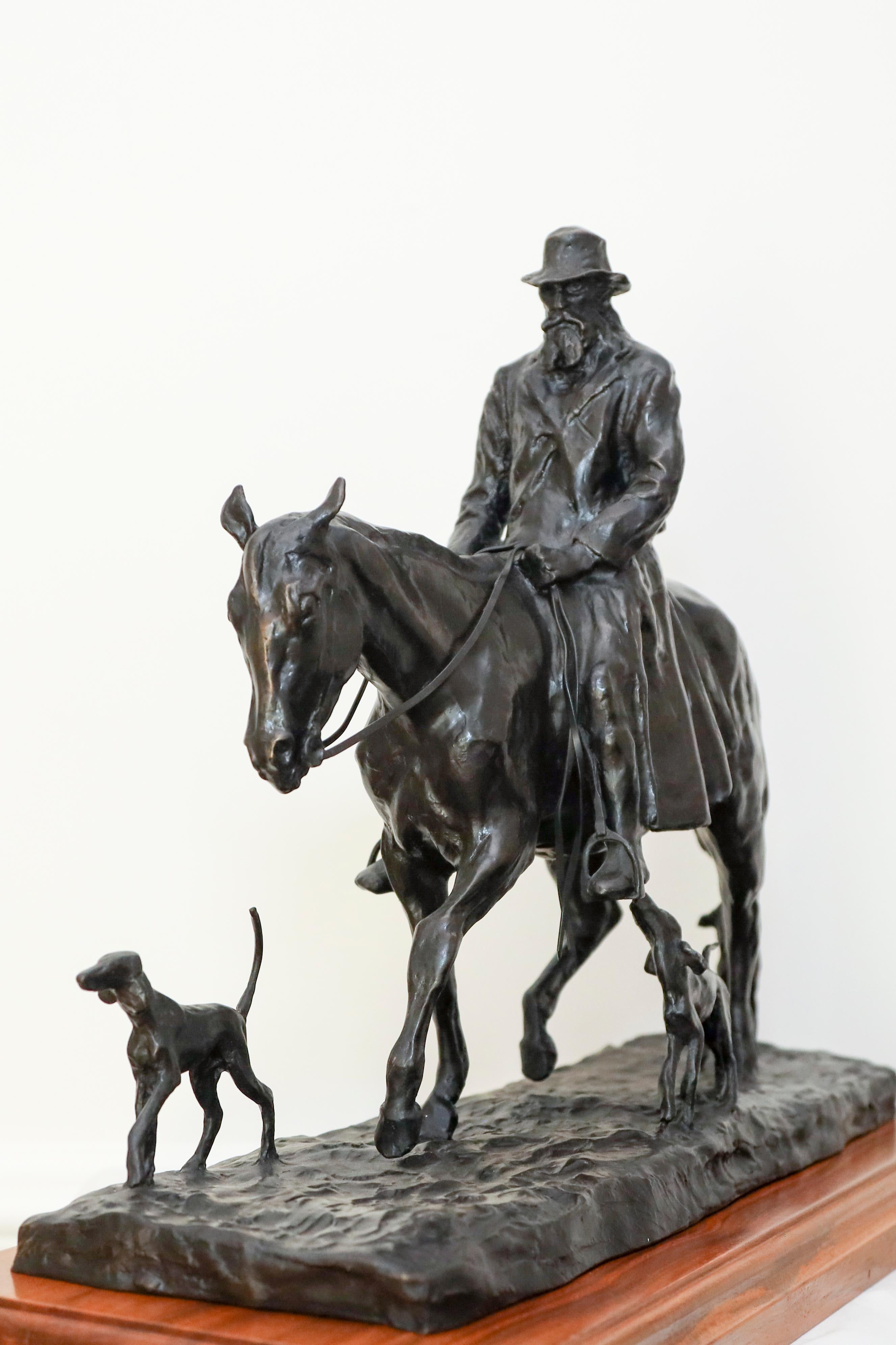 The Old Virginian, Bronze of a Horse and Rider with Dogs by Charles Rumsey - Sculpture by Charles Cary Rumsey