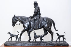 The Old Virginian, bronze d'un cheval et d'un cavalier avec des chiens par Charles Rumsey