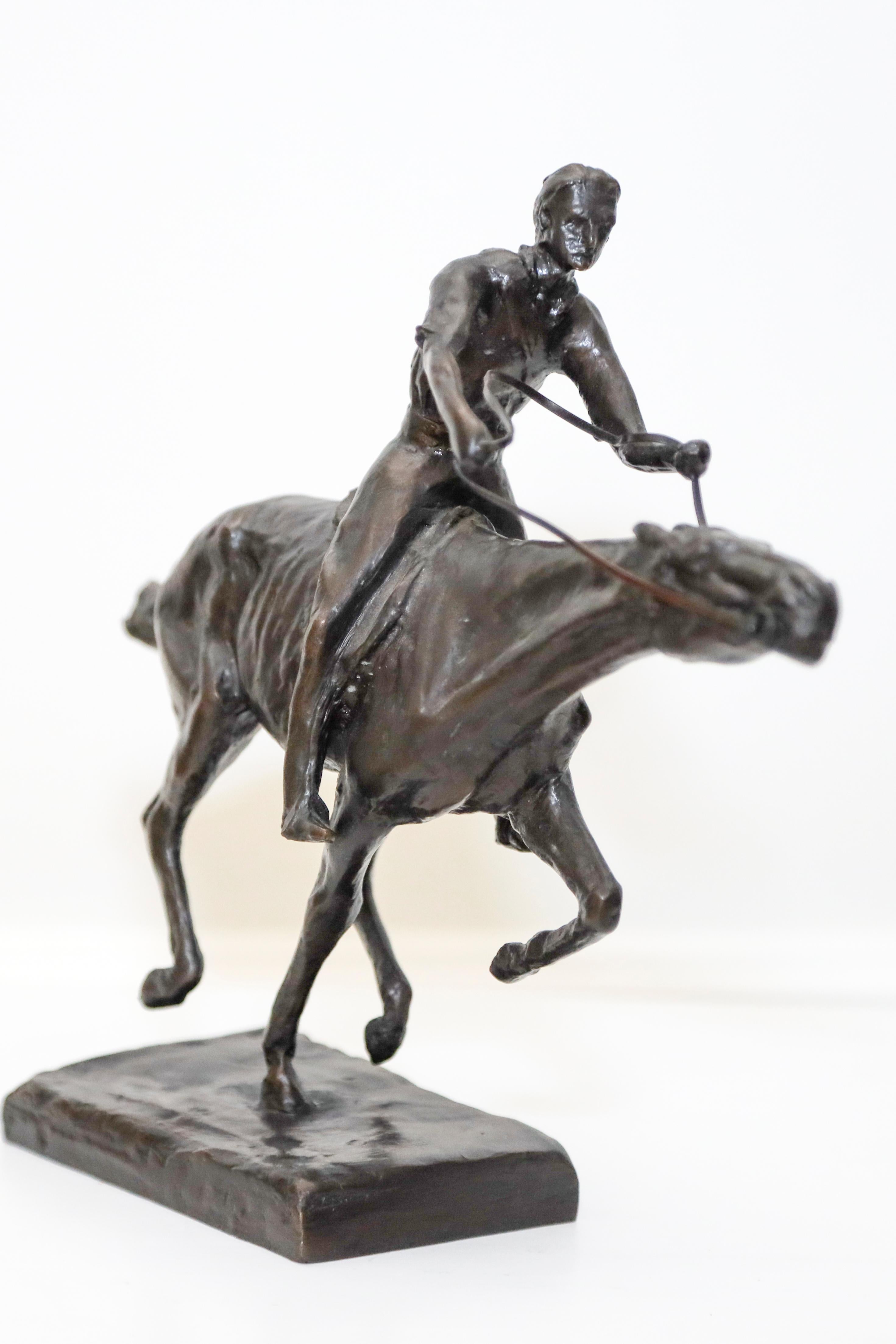 Winning the Race  Galloping Horse and Rider in Bronze by Charles Rumsey - Gold Figurative Sculpture by Charles Cary Rumsey