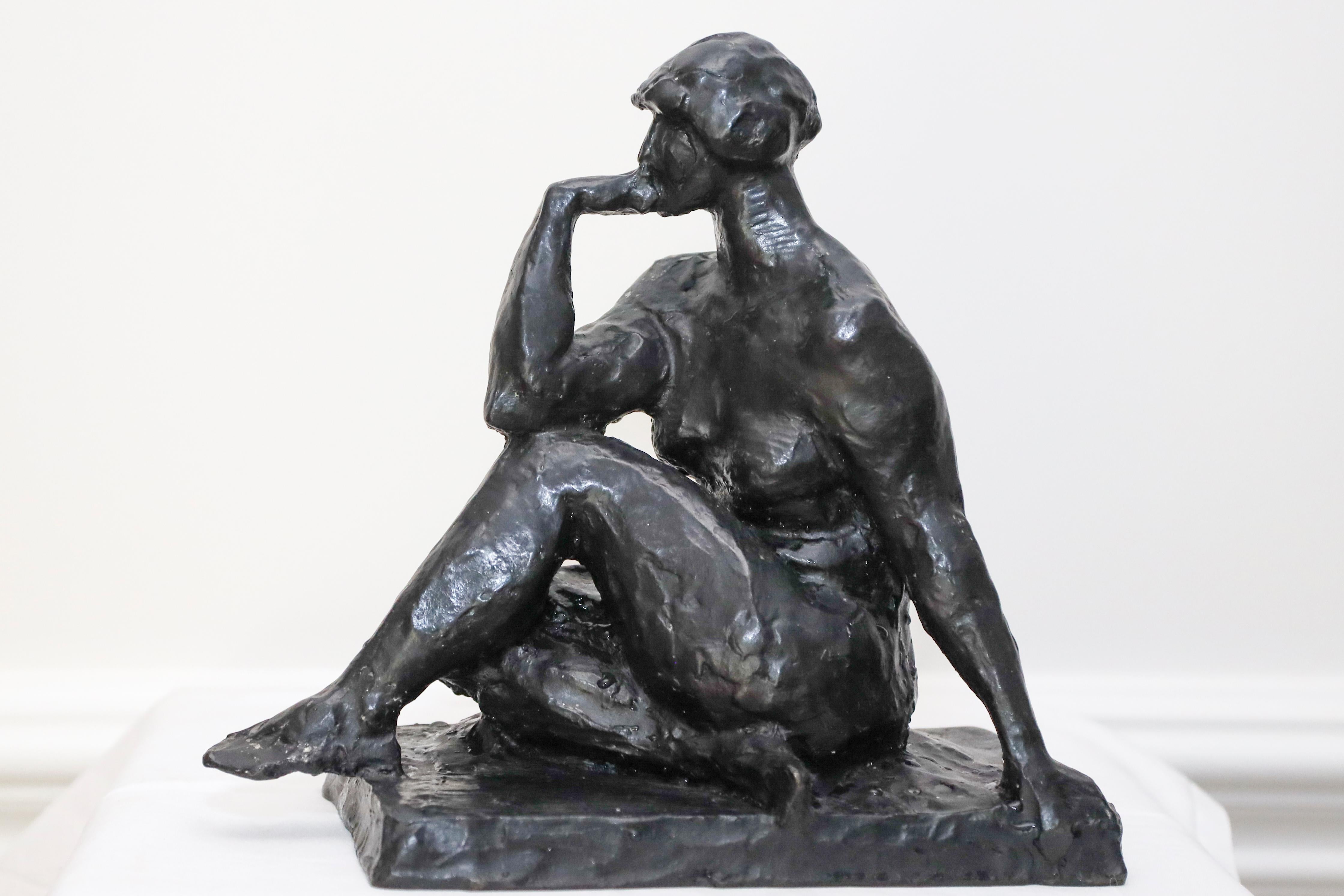 Woman Seated A Bronze Sculpture of a Woman by Charles Rumsey - Gold Figurative Sculpture by Charles Cary Rumsey