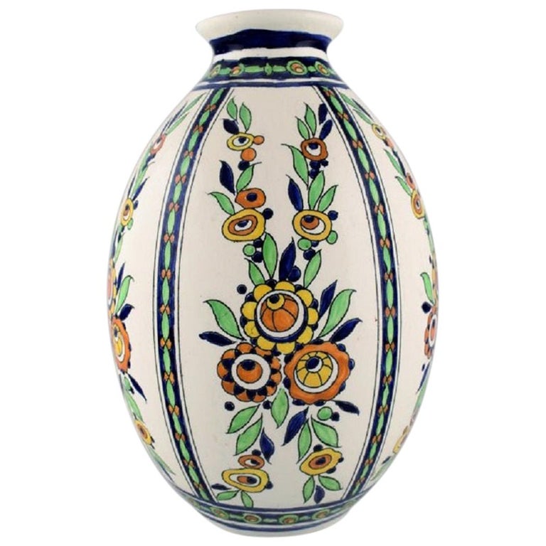 Charles Catteau, Boch Freres Keramis, Belgium, Large Art Deco Vase For Sale