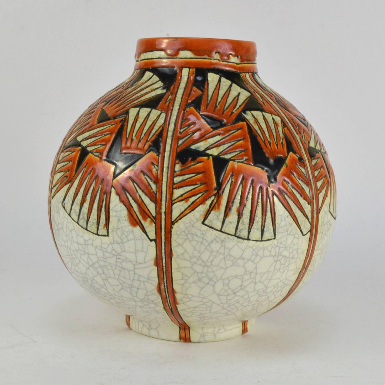 Art Deco Charles Catteau Faience Ceramic and Polychrome Enamels Vase Keramis