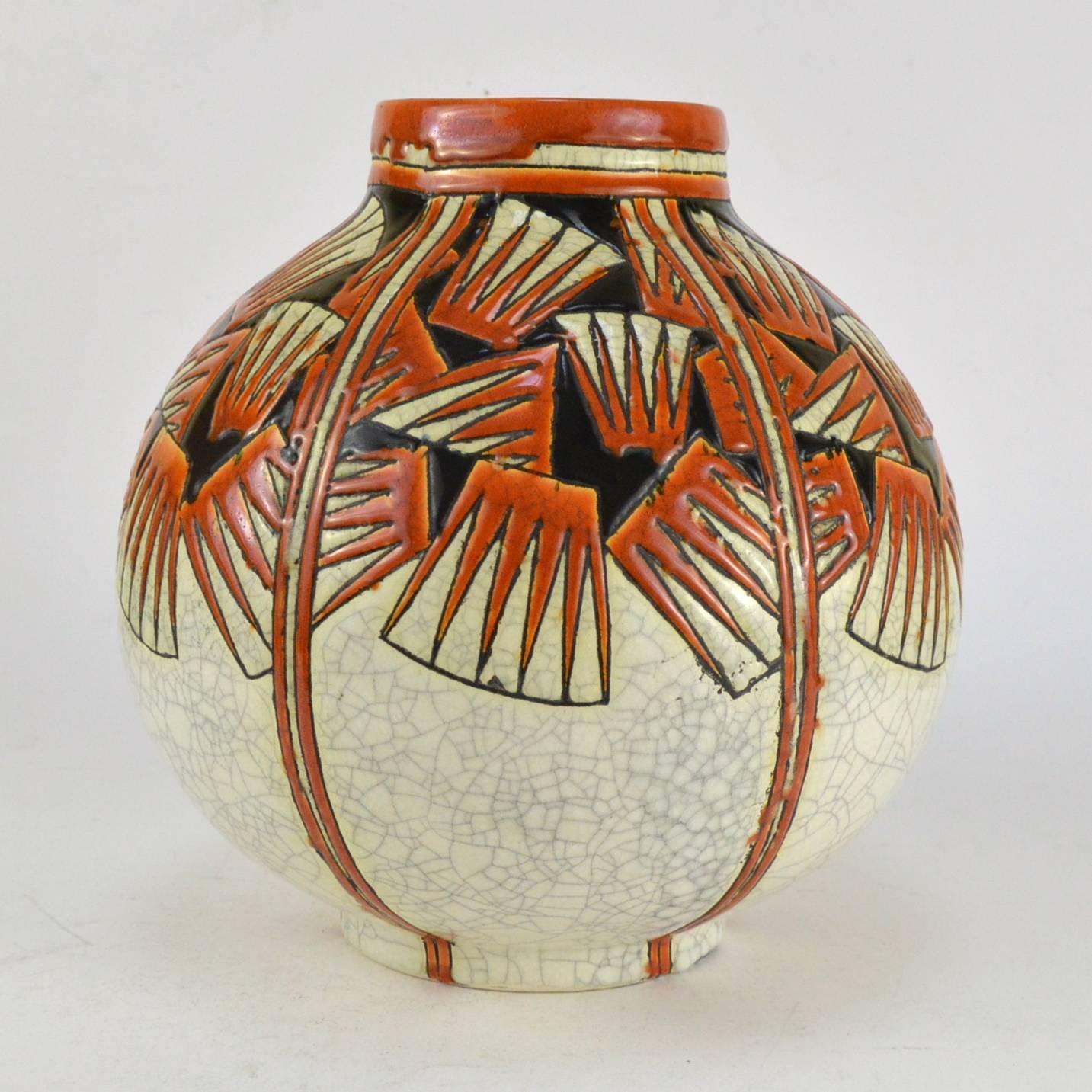 Belgian Charles Catteau Faience Ceramic and Polychrome Enamels Vase Keramis