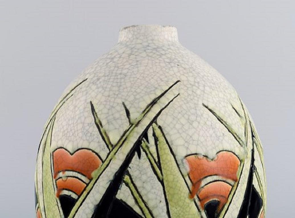 Hand-Painted Charles Catteau for Boch Freres Keramis, Belgium, Art Deco Vase For Sale