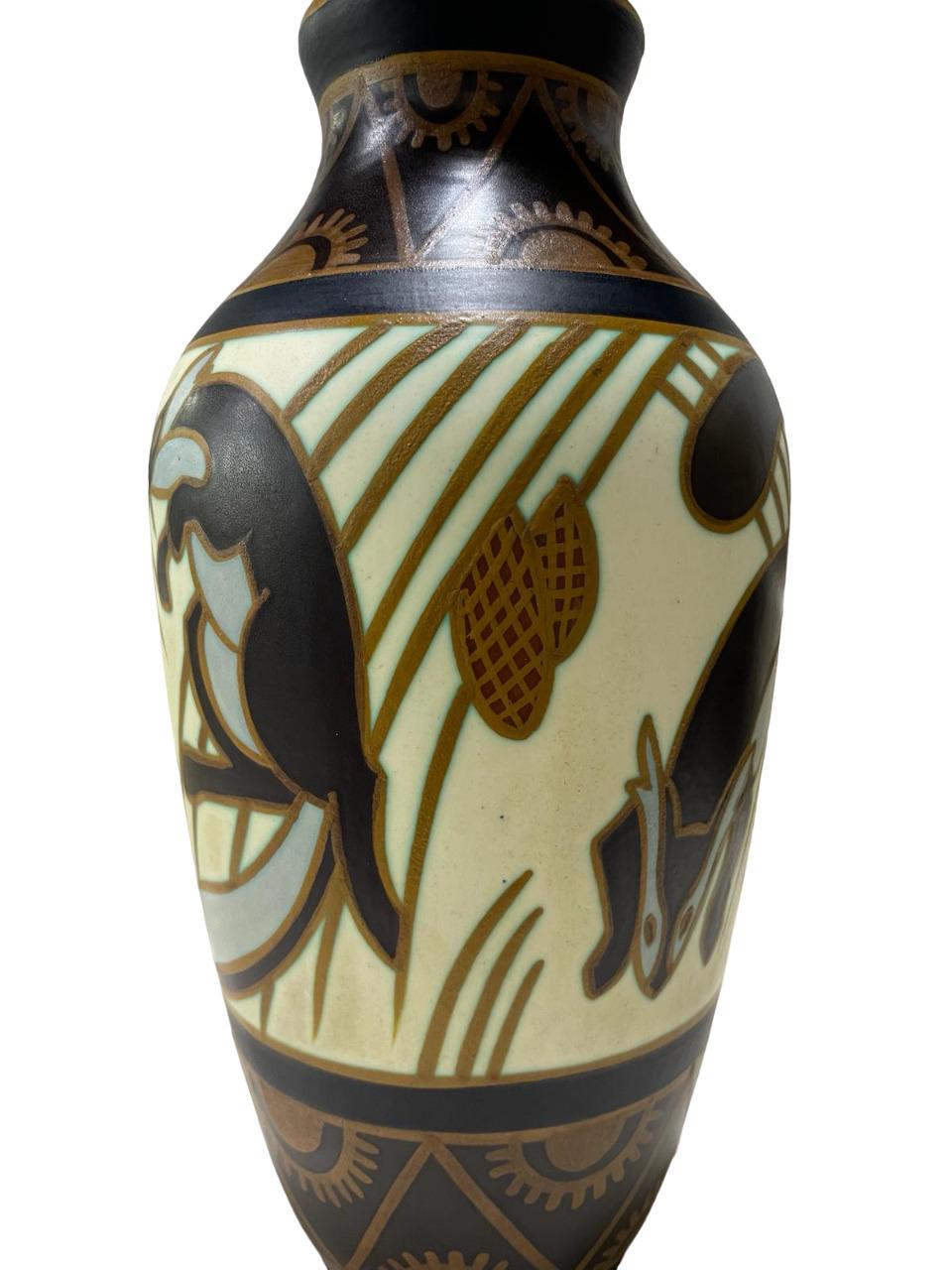 Belgian Charles CATTEAU (1880-1966). Vase witg decoration of squirrels., D.1349 For Sale