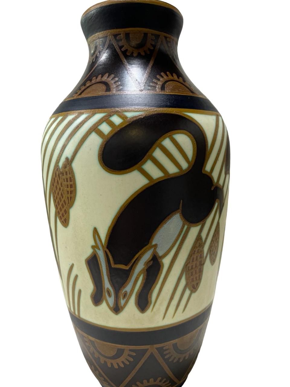 Charles CATTEAU (1880-1966). Vase witg decoration of squirrels., D.1349 For Sale 2