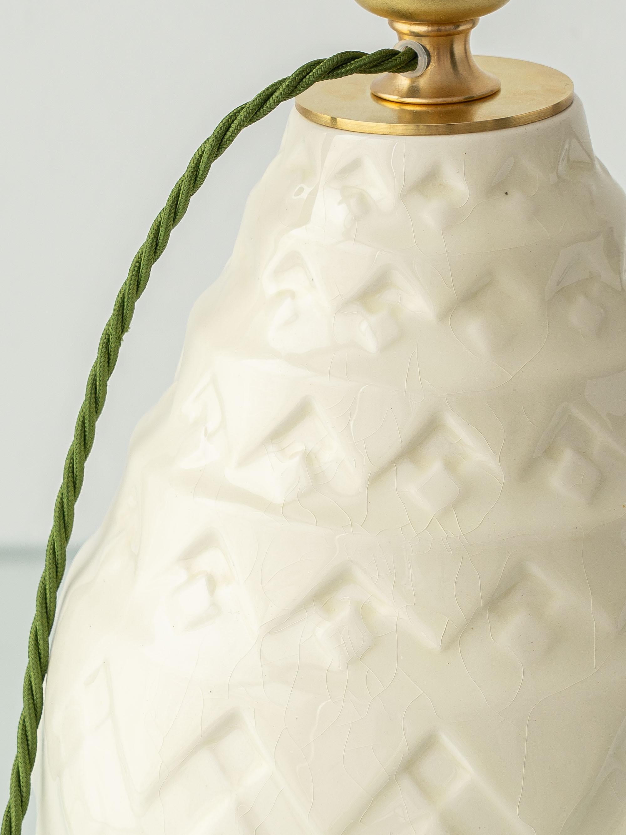 20th Century Charles Catteau Art Deco Pineapple Table Lamp with New Ikat Silk Shade, 1920s For Sale