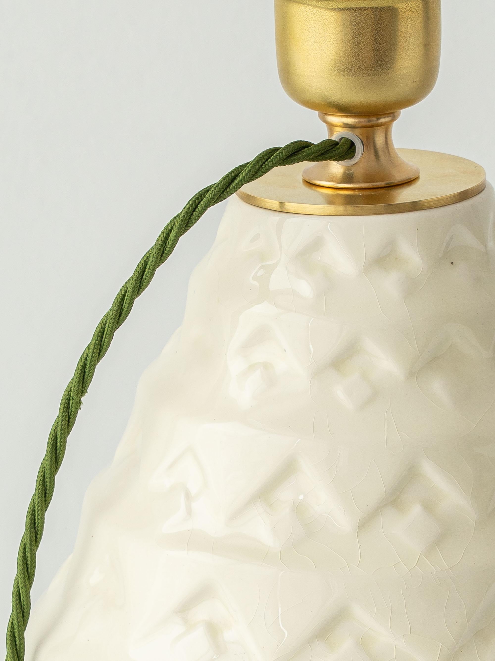 Brass Charles Catteau Art Deco Pineapple Table Lamp with New Ikat Silk Shade, 1920s For Sale