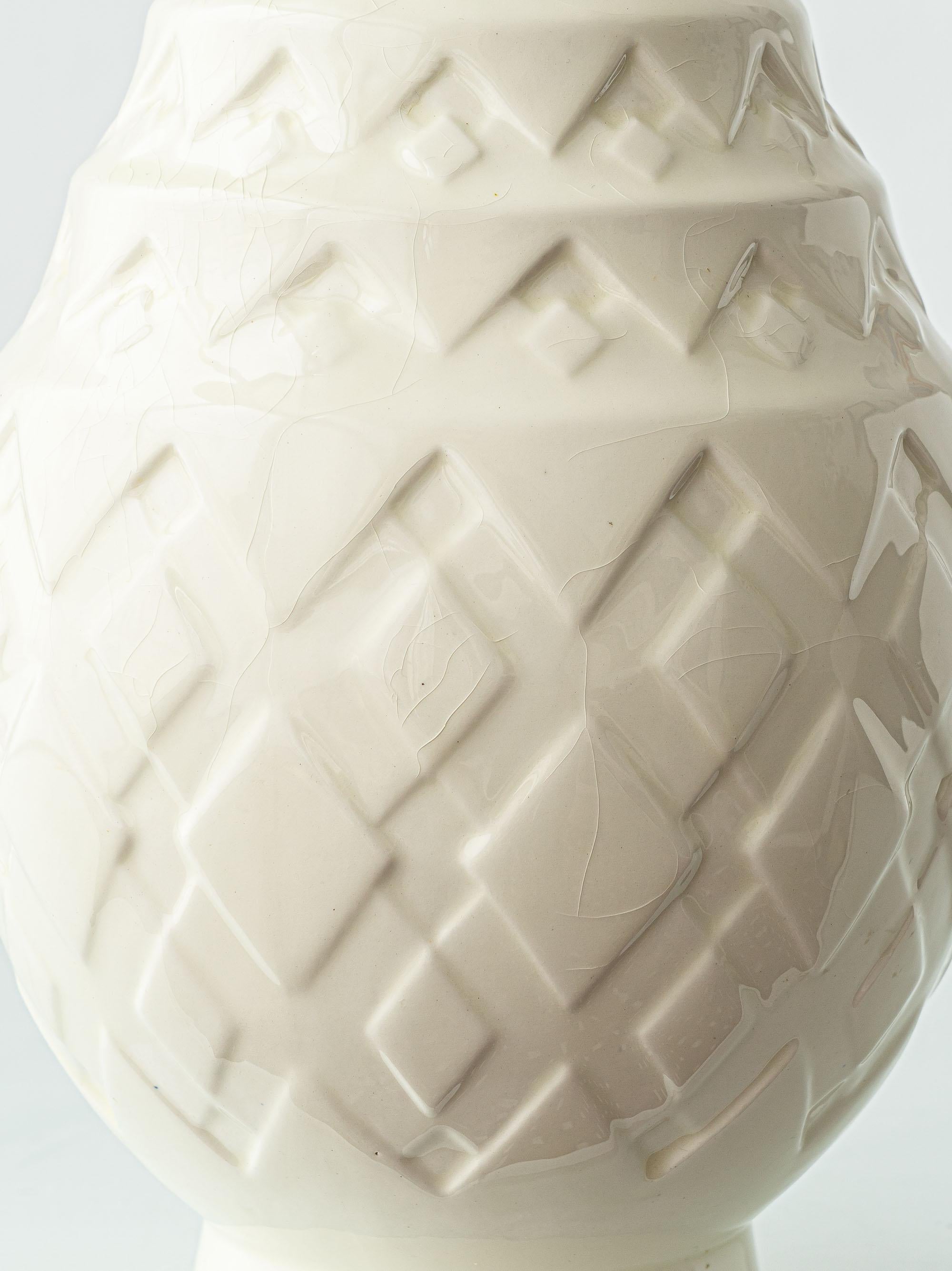 Charles Catteau Art Deco Pineapple Table Lamp with New Ikat Silk Shade, 1920s For Sale 1