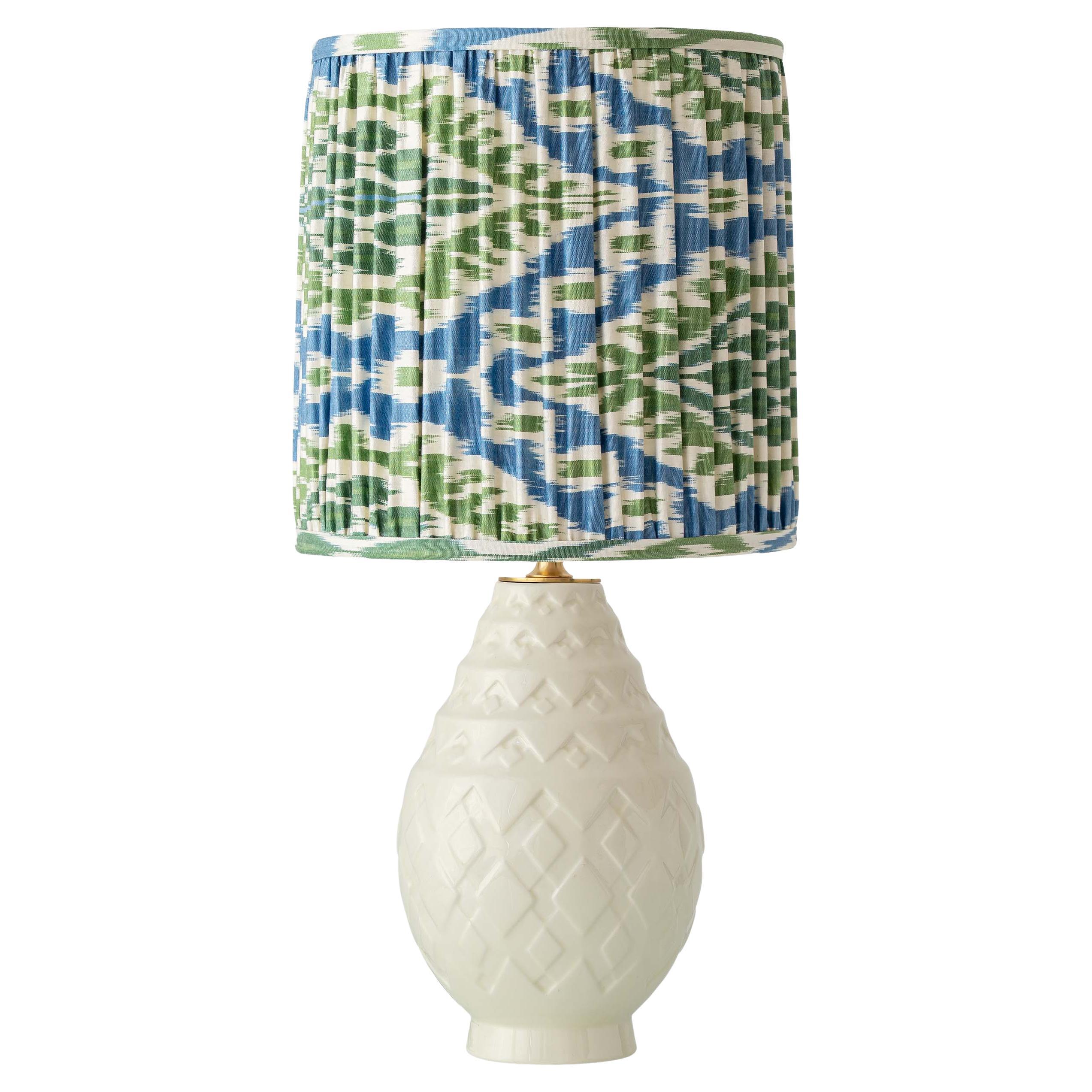 Charles Catteau Art Deco Pineapple Table Lamp with New Ikat Silk Shade, 1920s For Sale