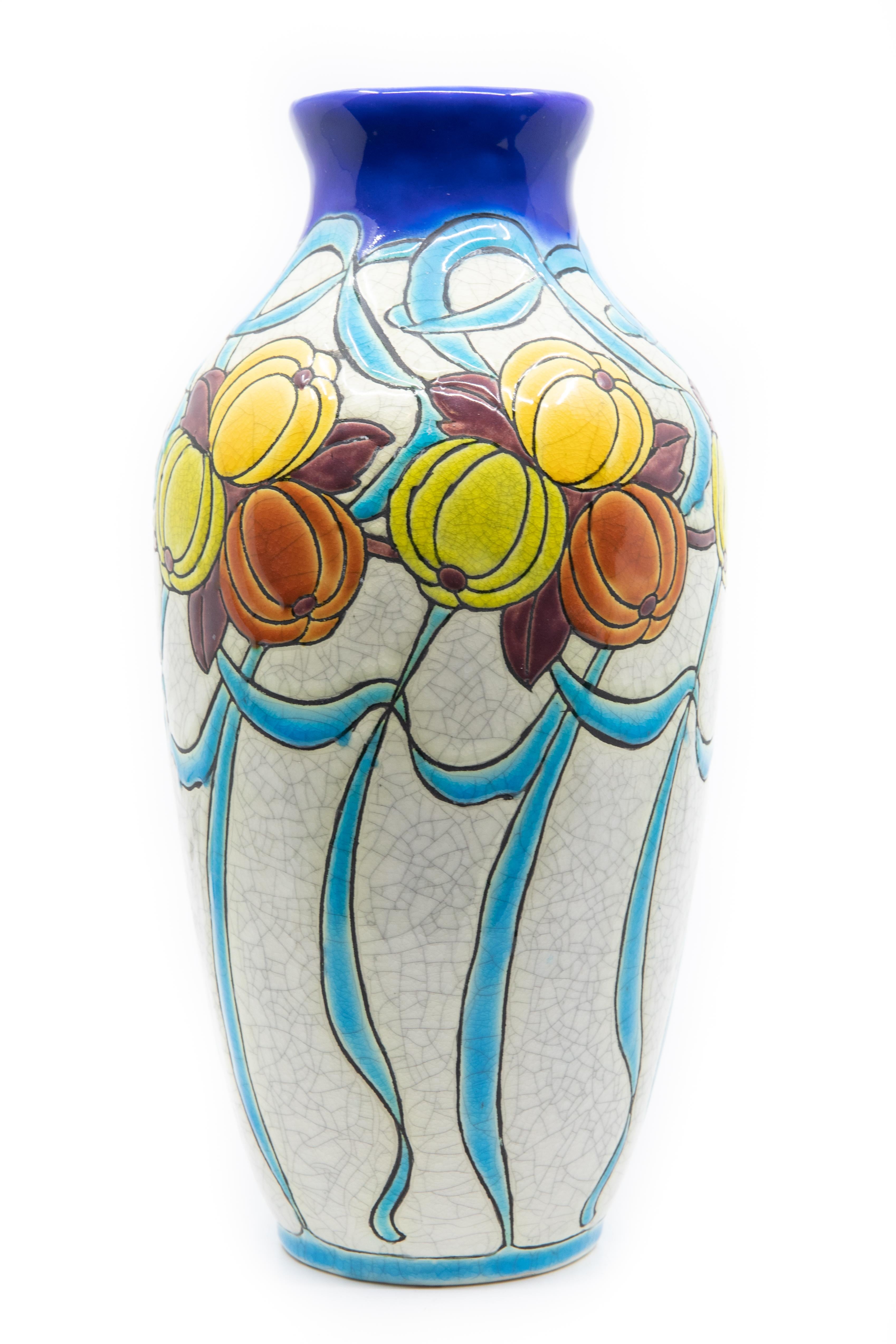 20th Century Charles Catteau Art Deco Ceramic Enameled Vase, circa 1920