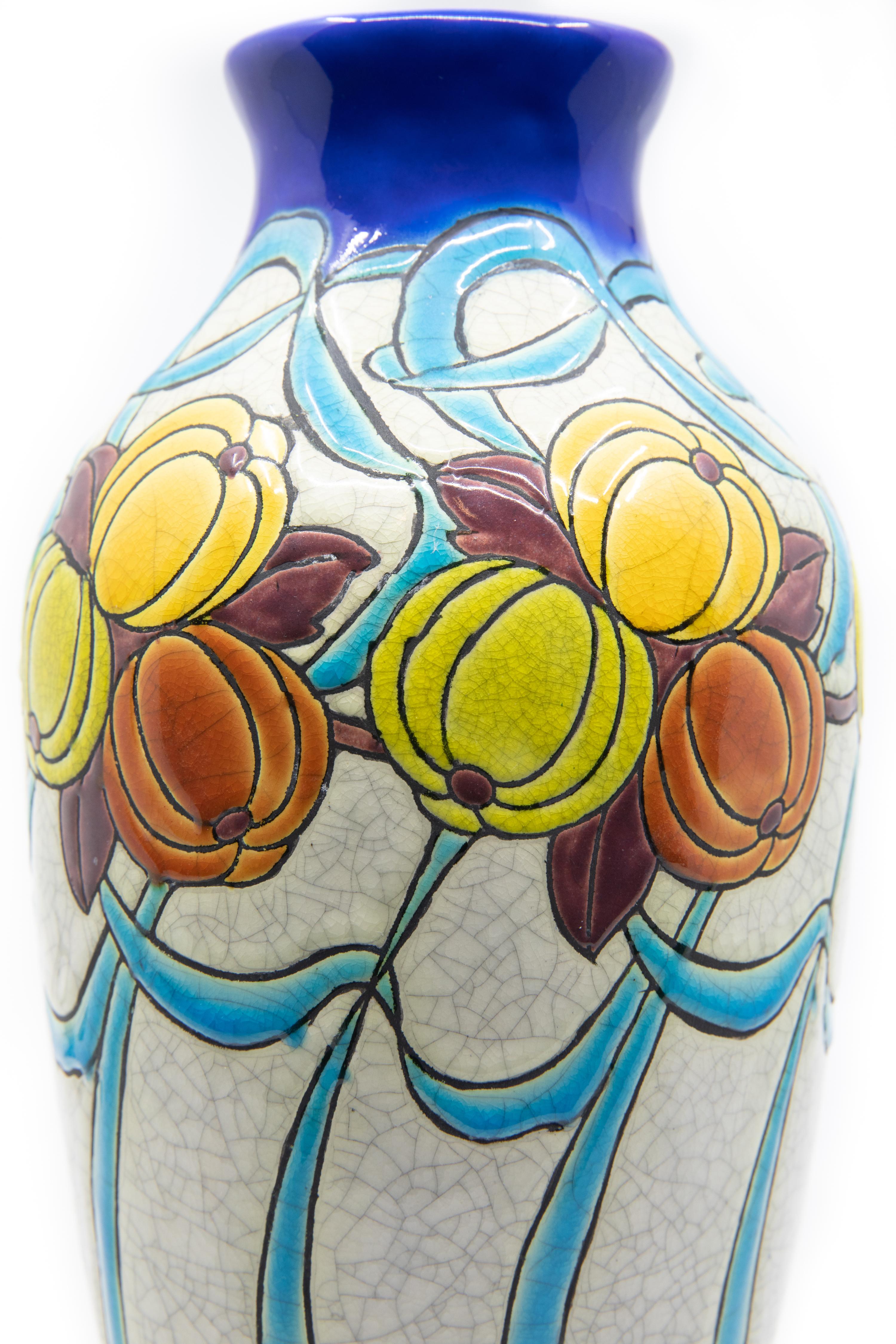 Charles Catteau Art Deco Ceramic Enameled Vase, circa 1920 1