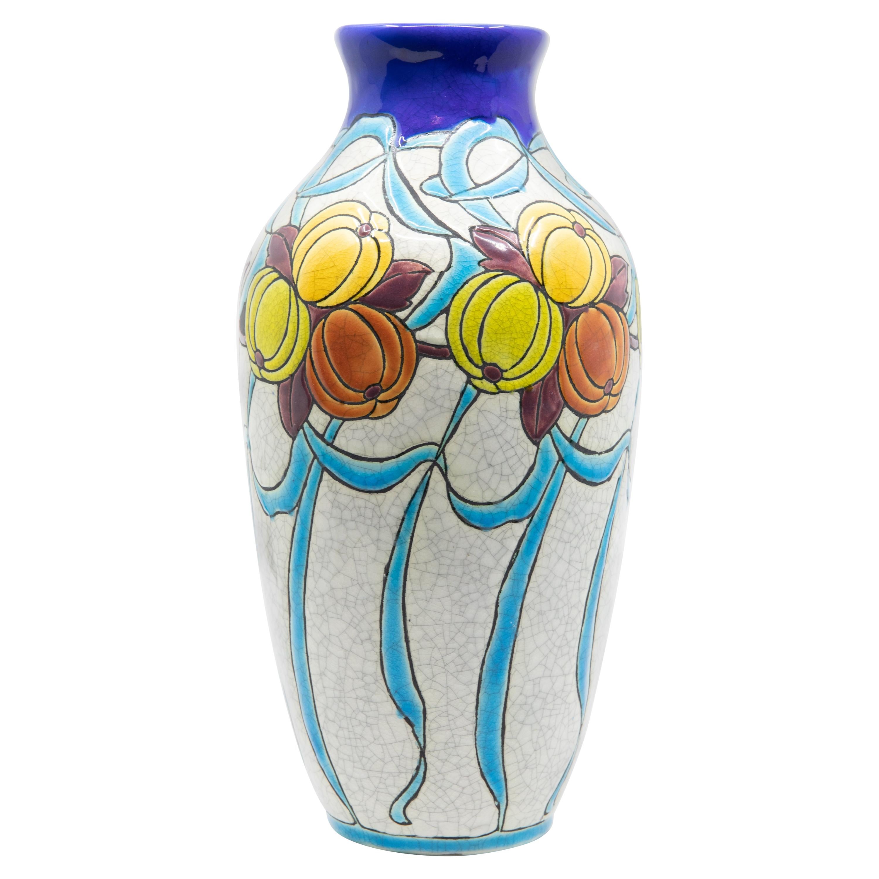 Charles Catteau Art Deco Ceramic Enameled Vase, circa 1920