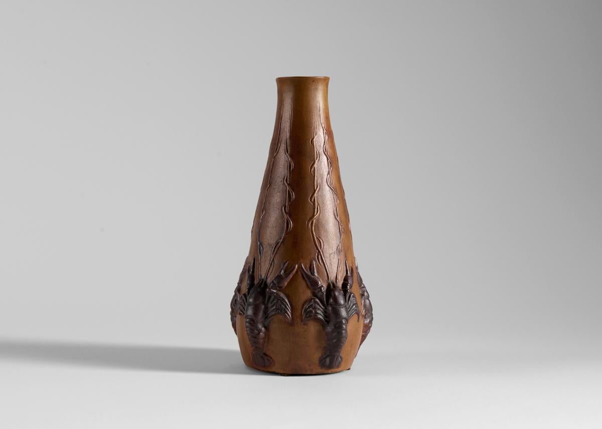 French Charles Catteau, Art Deco Vase with Crayfish, France, circa 1927 For Sale