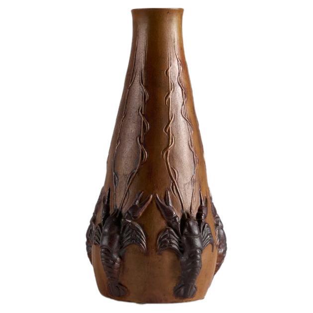 Charles Catteau, Art Deco Vase with Crayfish, France, circa 1927 For Sale