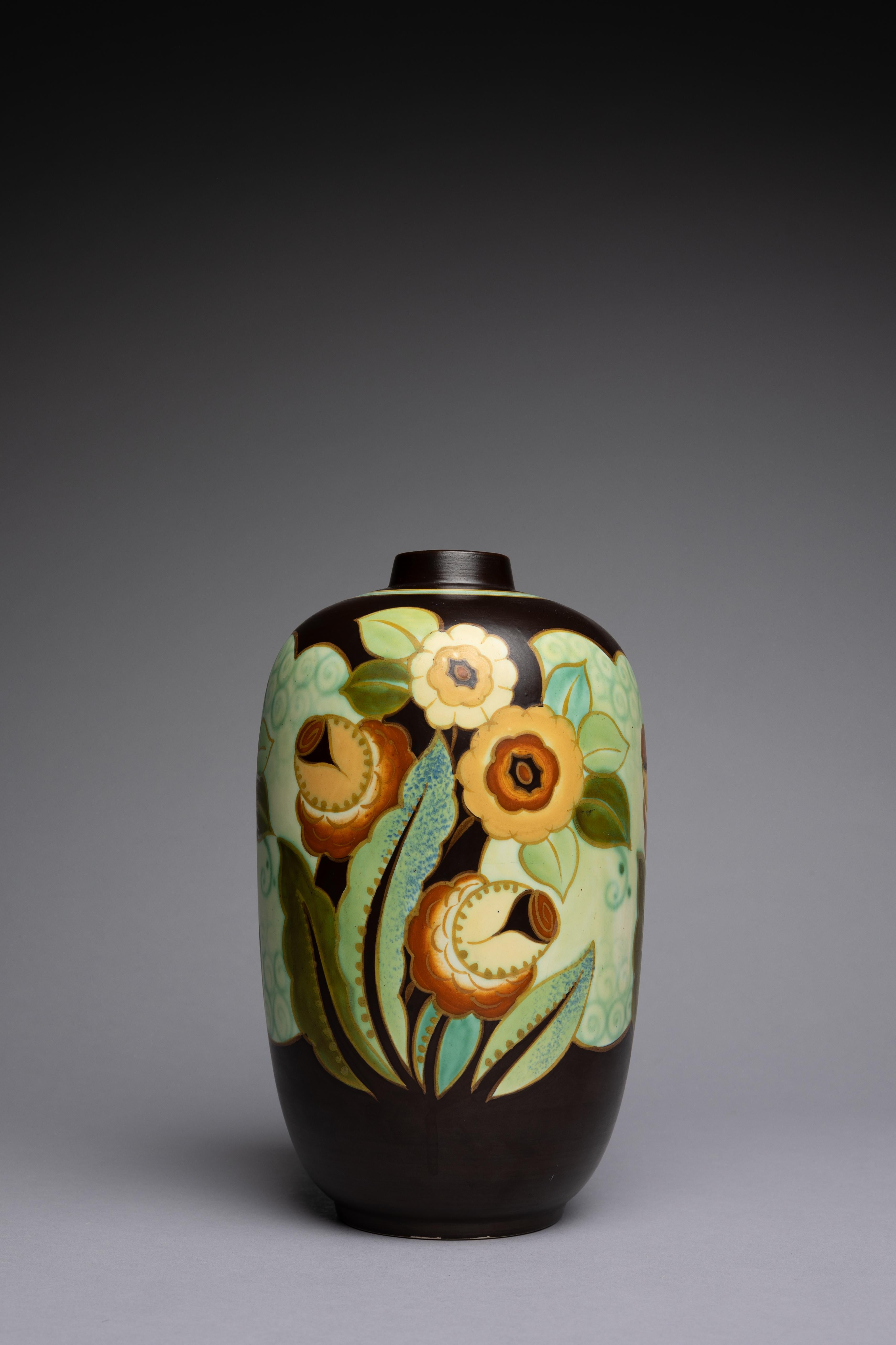 Belga Charles Catteau for Boch Freres Vaso in ceramica Art Deco francese in vendita