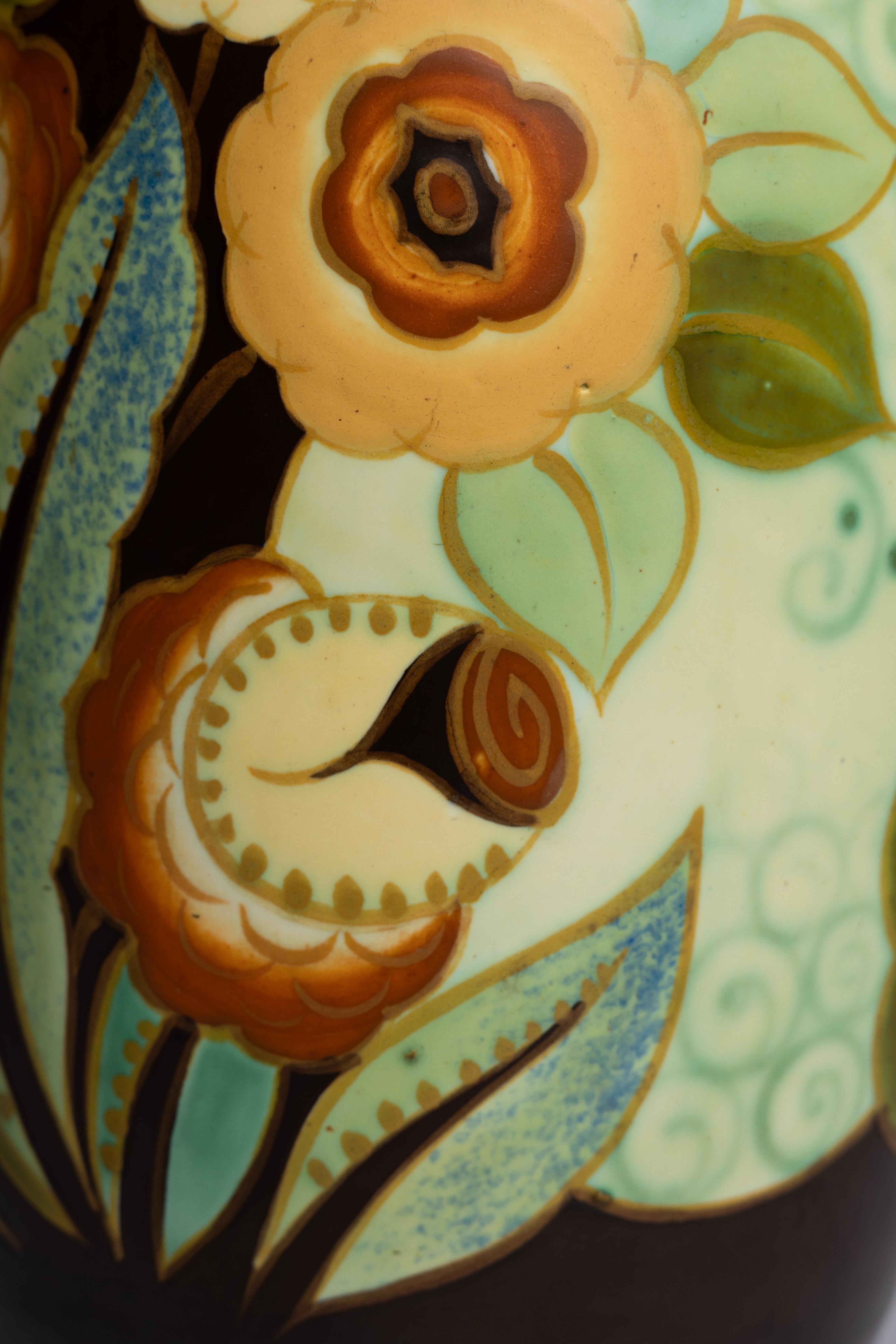 Metà XX secolo Charles Catteau for Boch Freres Vaso in ceramica Art Deco francese in vendita