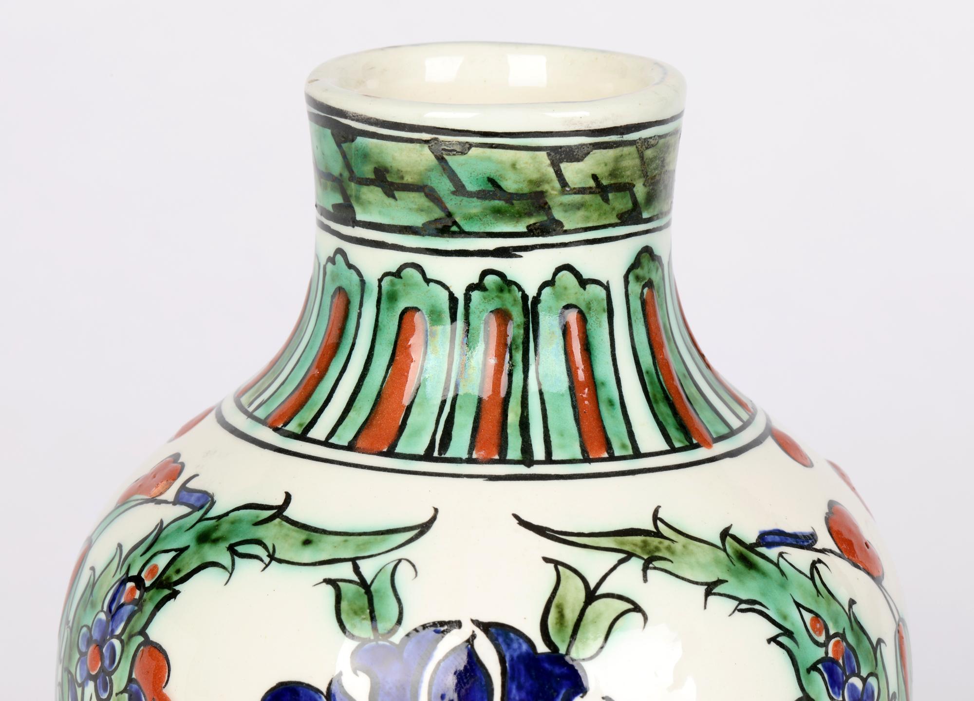 Art Deco Charles Catteau Boch Freres Islamic Design Hand Painted Art Pottery Vase For Sale