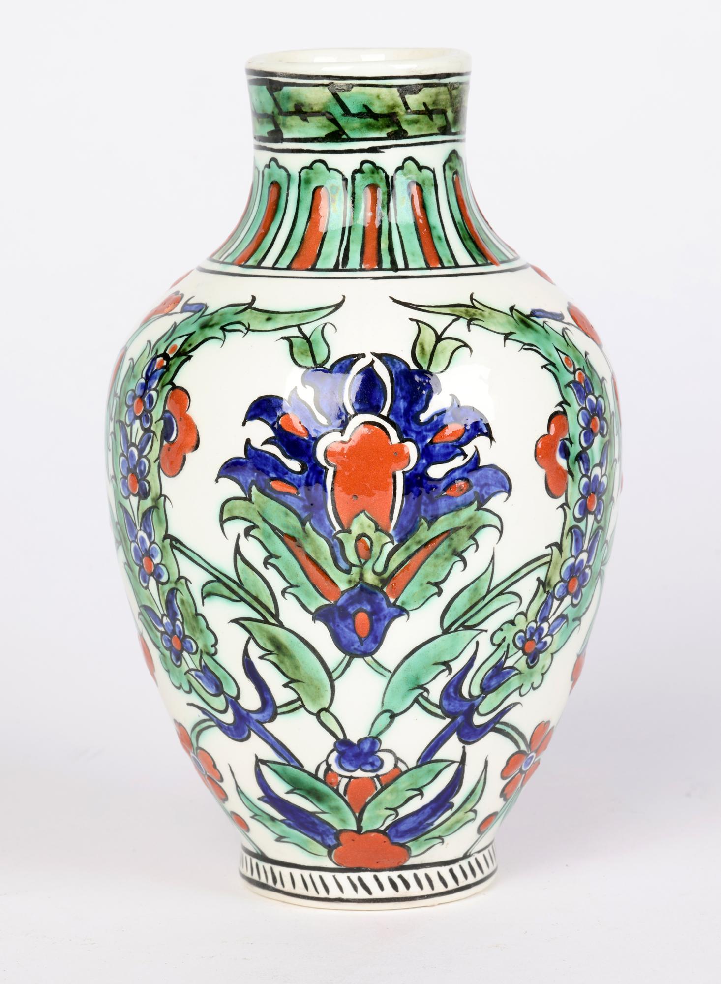 Glazed Charles Catteau Boch Freres Islamic Design Hand Painted Art Pottery Vase For Sale