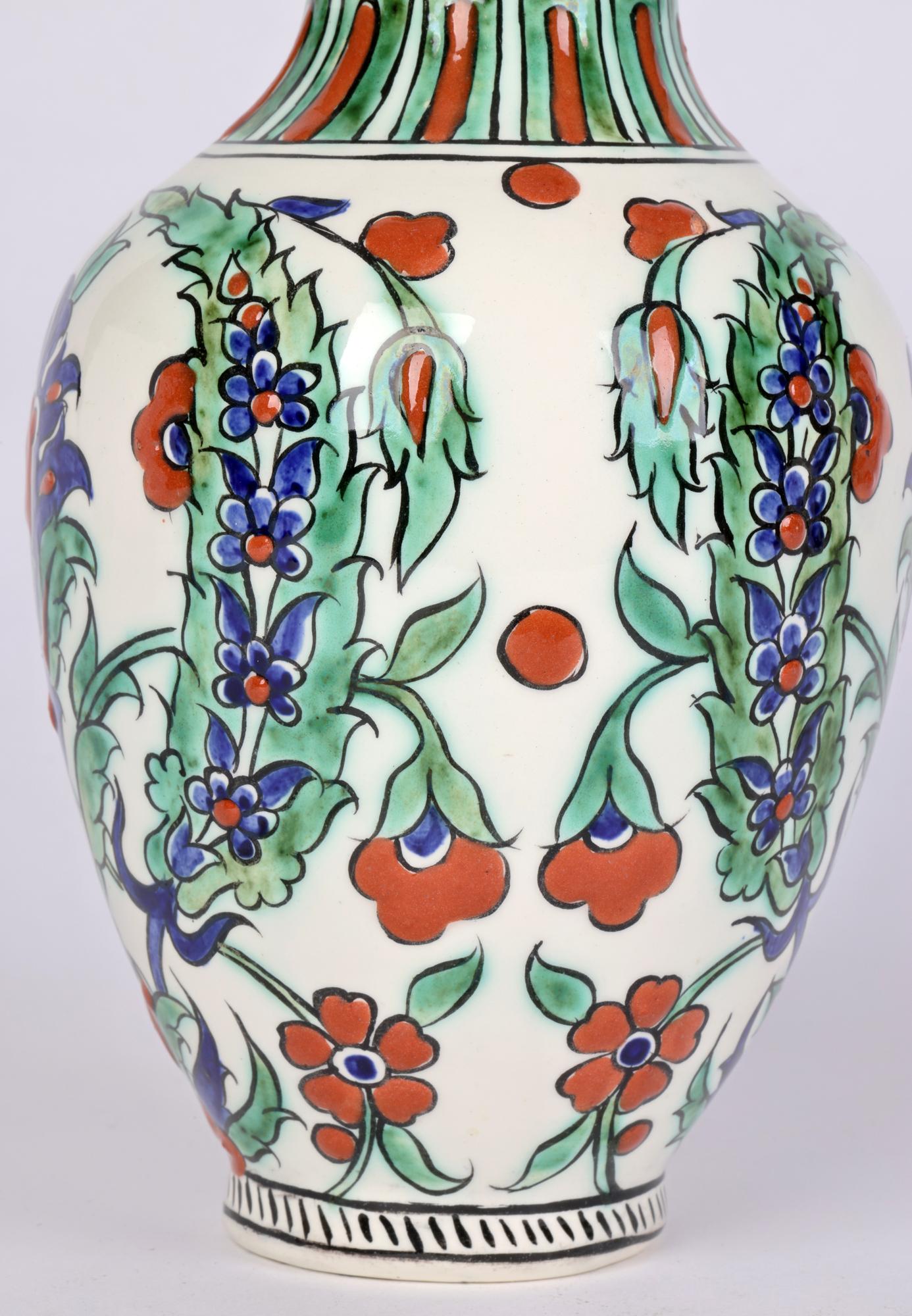 Early 20th Century Charles Catteau Boch Freres Islamic Design Hand Painted Art Pottery Vase For Sale