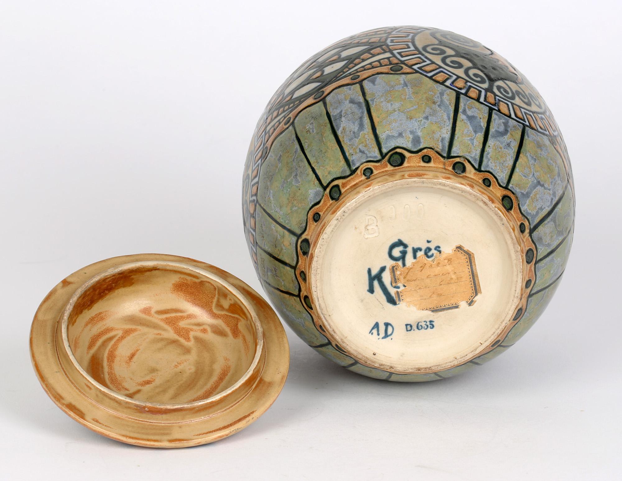 Charles Catteau Boch Freres Keramis Art Deco Pottery Lidded Cockerel Jar 3
