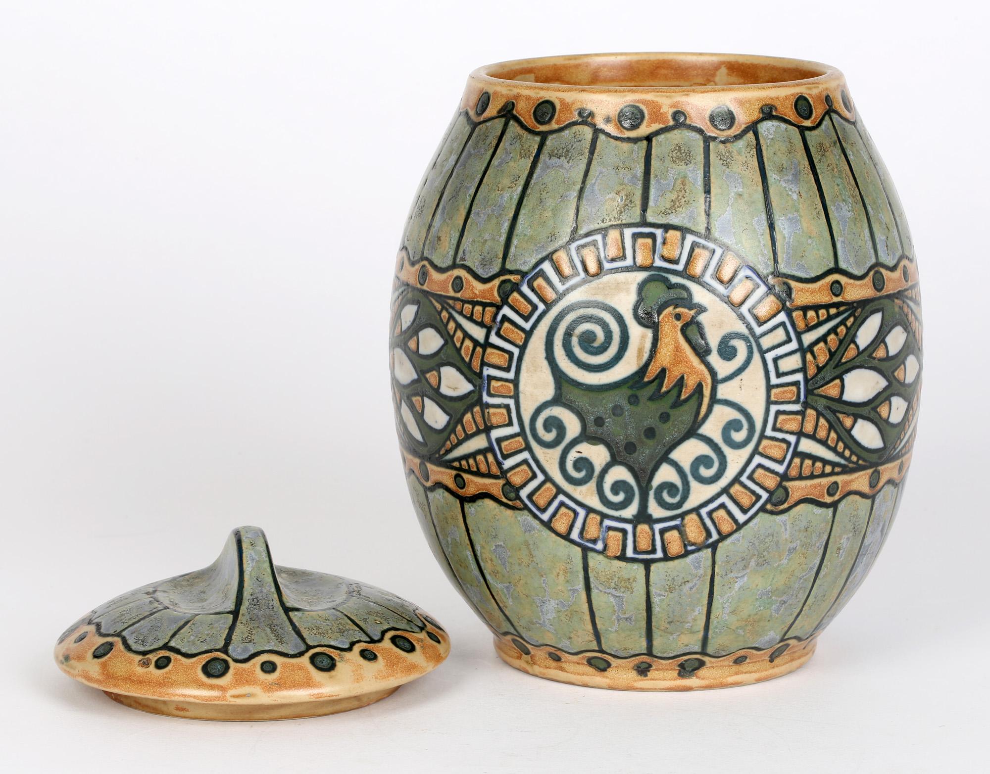 Charles Catteau Boch Freres Keramis Art Deco Pottery Lidded Cockerel Jar 8
