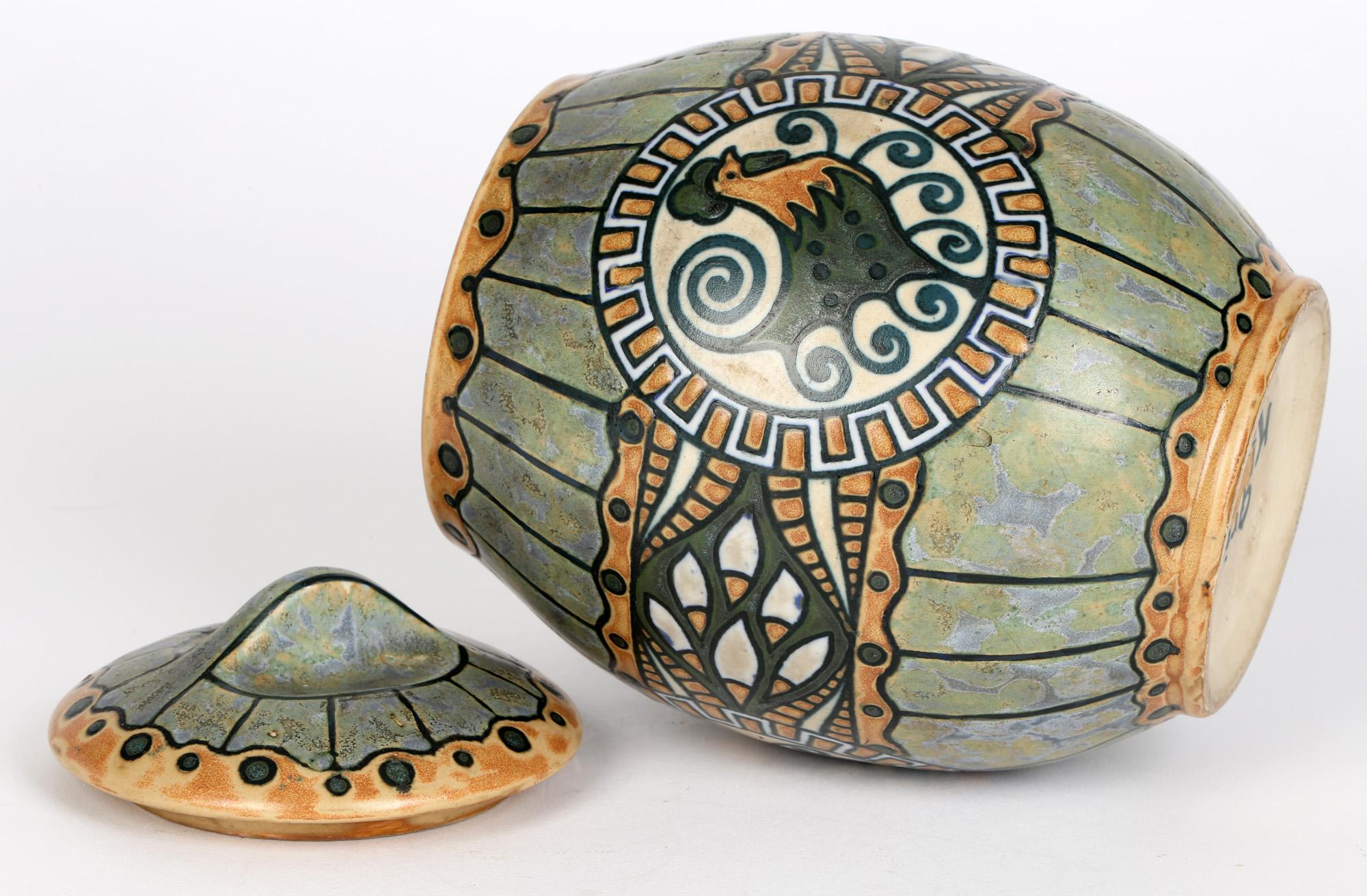 Charles Catteau Boch Freres Keramis Art Deco Pottery Lidded Cockerel Jar 1