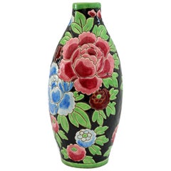 Charles Catteau Boch Freres Keramis Peonies Art Pottery Vase, 1932