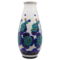 Antique Charles Catteau for Boch Frères Enameled Art Deco Ceramic Vase, circa 1920