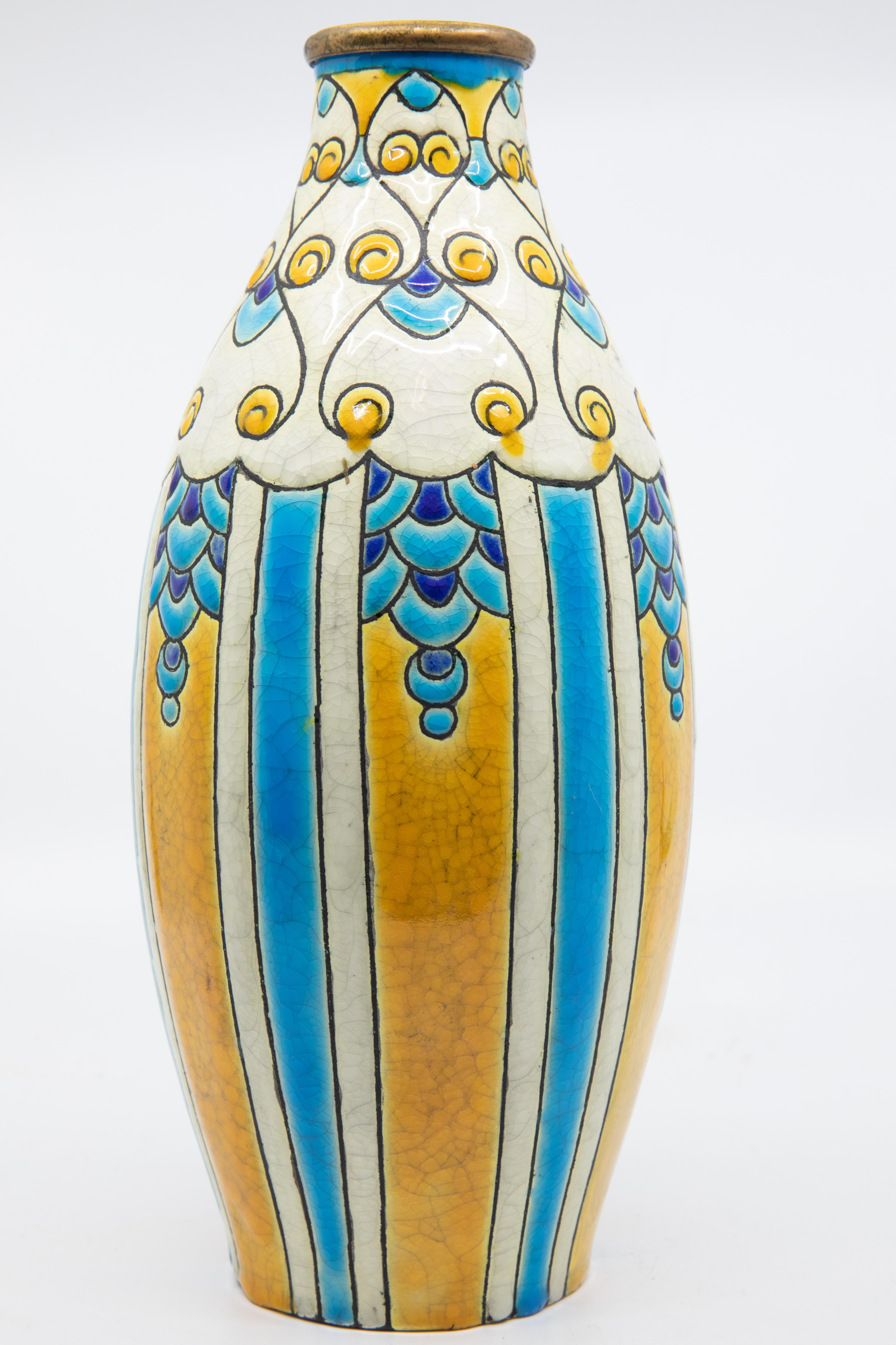 Charles Catteau for Boch Freres Enameled Art Deco Ceramic Vase, circa 1924 In Good Condition In Hudson, NY