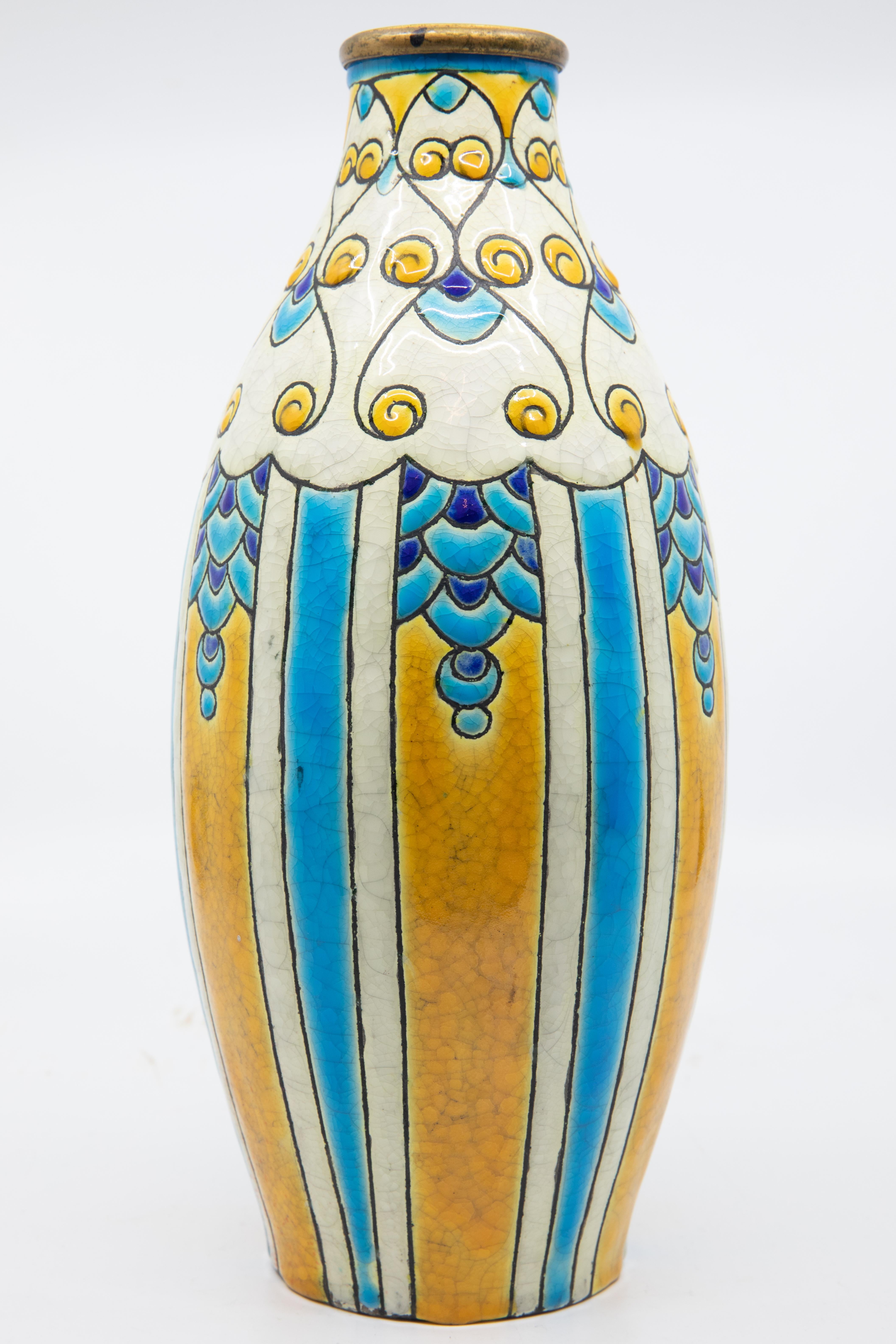 20th Century Charles Catteau for Boch Freres Enameled Art Deco Ceramic Vase, circa 1924