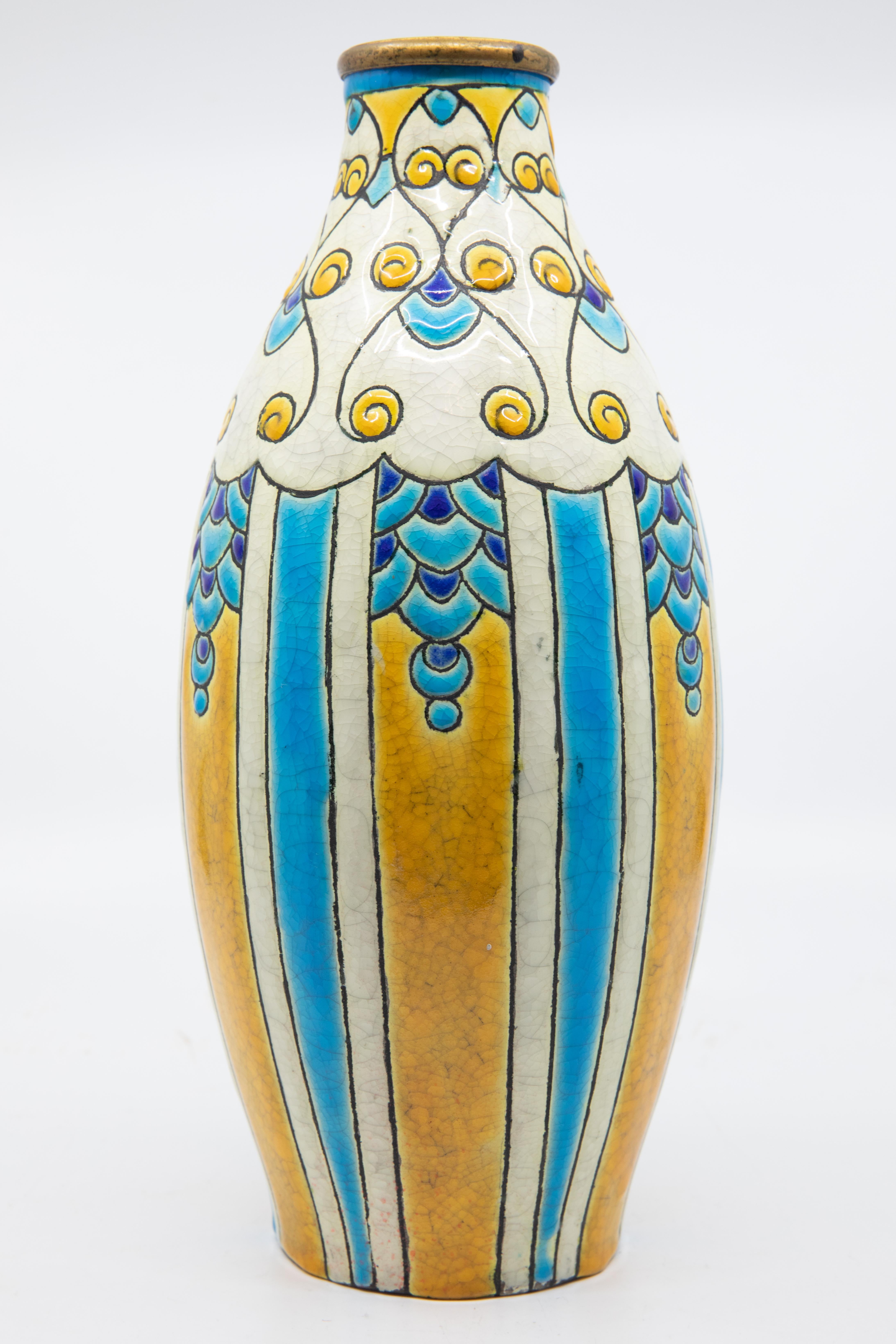 Charles Catteau for Boch Freres Enameled Art Deco Ceramic Vase, circa 1924 1