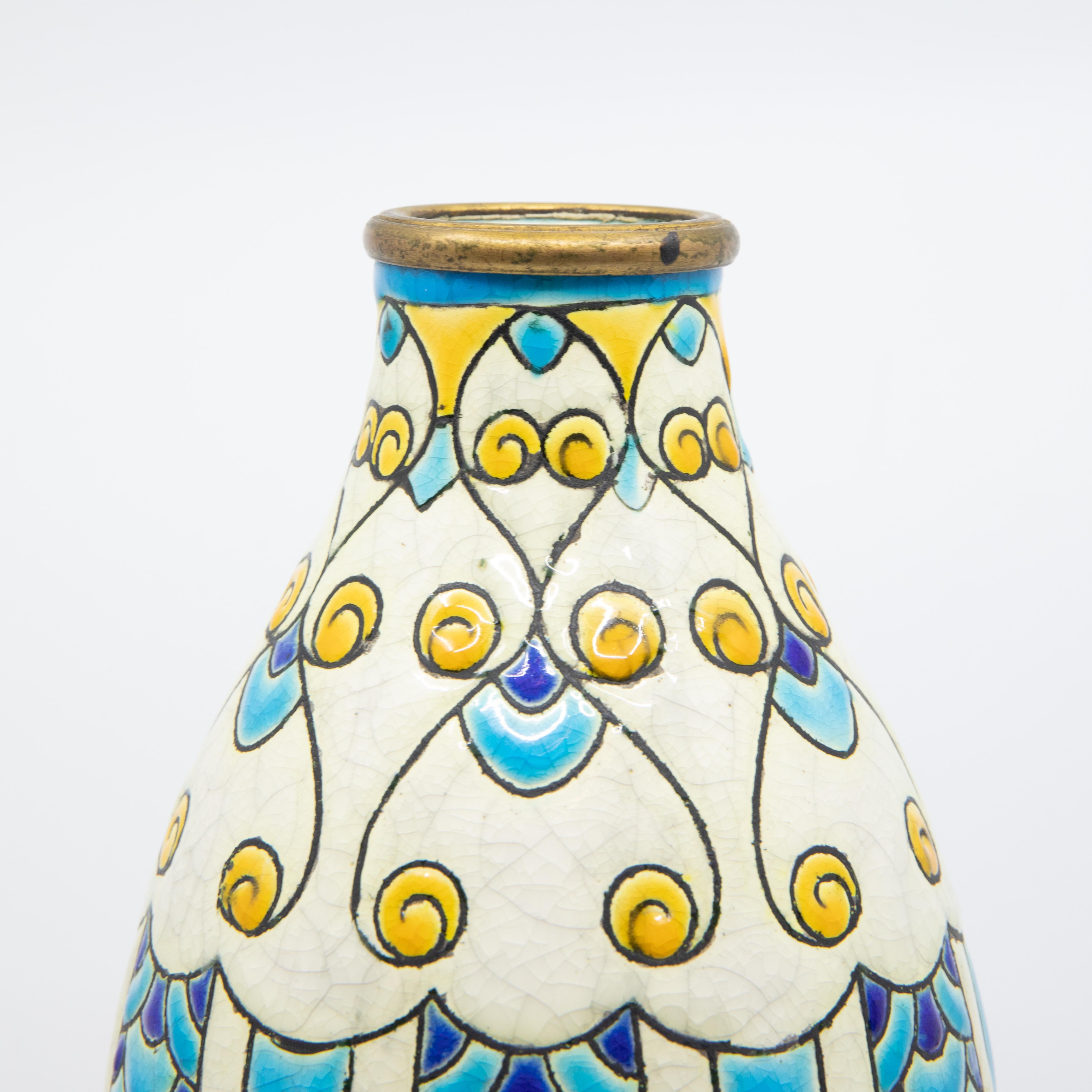Charles Catteau for Boch Freres Enameled Art Deco Ceramic Vase, circa 1924 3