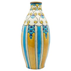 Antique Charles Catteau for Boch Freres Enameled Art Deco Ceramic Vase, circa 1924