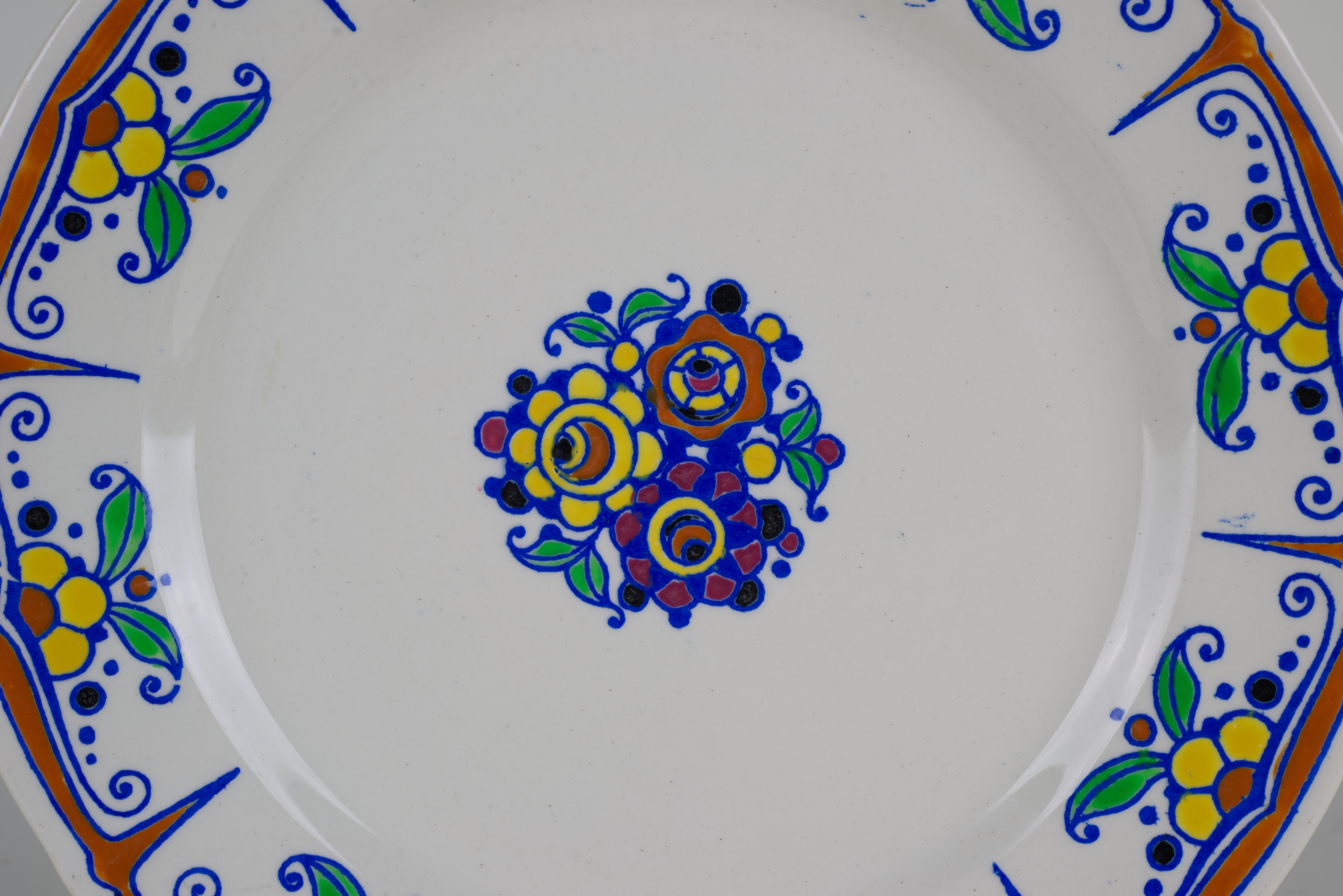 Hand-Painted Charles Catteau for Boch Freres Keramis, Set of 4 Faience salad Plates, Art Deco For Sale