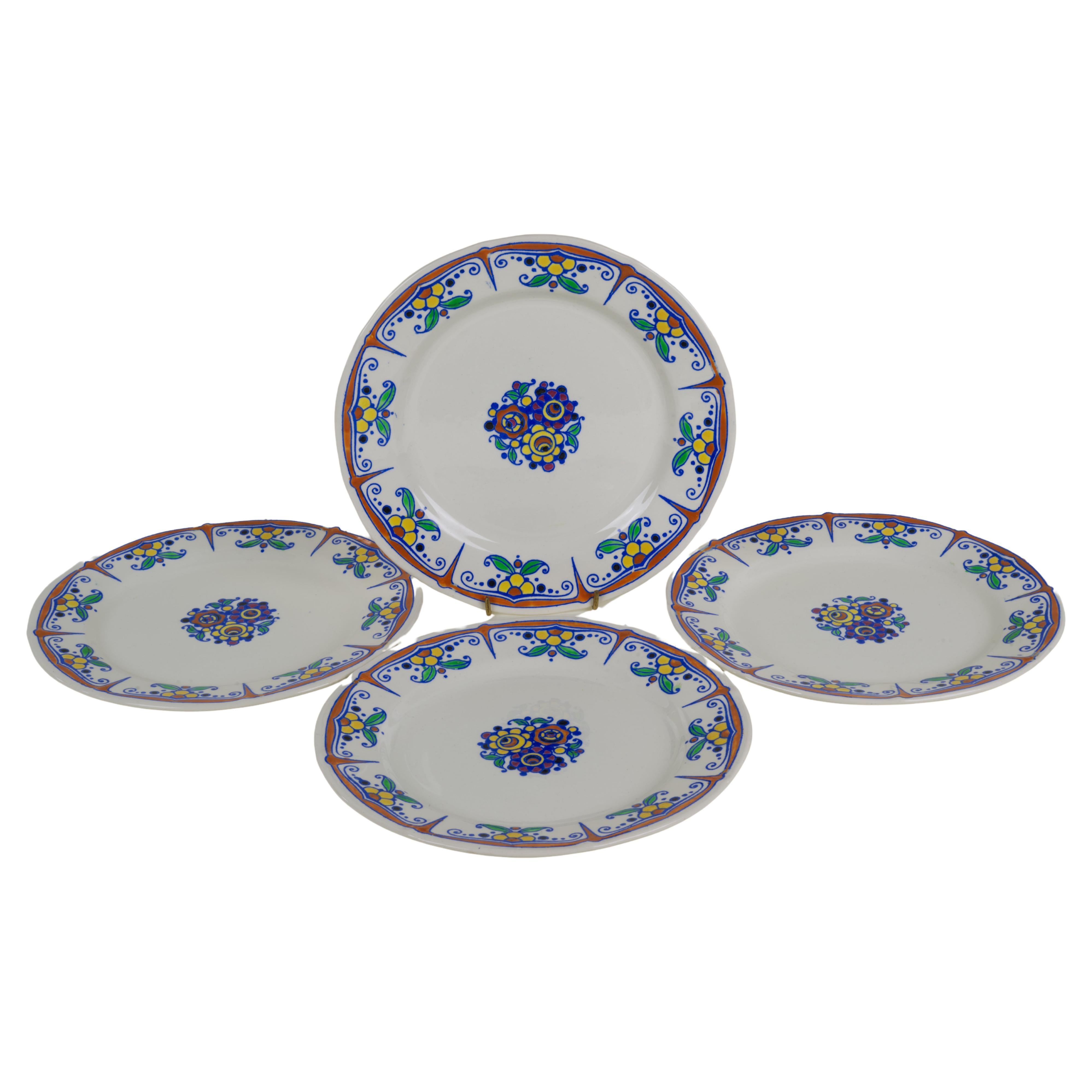 Charles Catteau for Boch Freres Keramis, Set of 4 Faience salad Plates, Art Deco For Sale