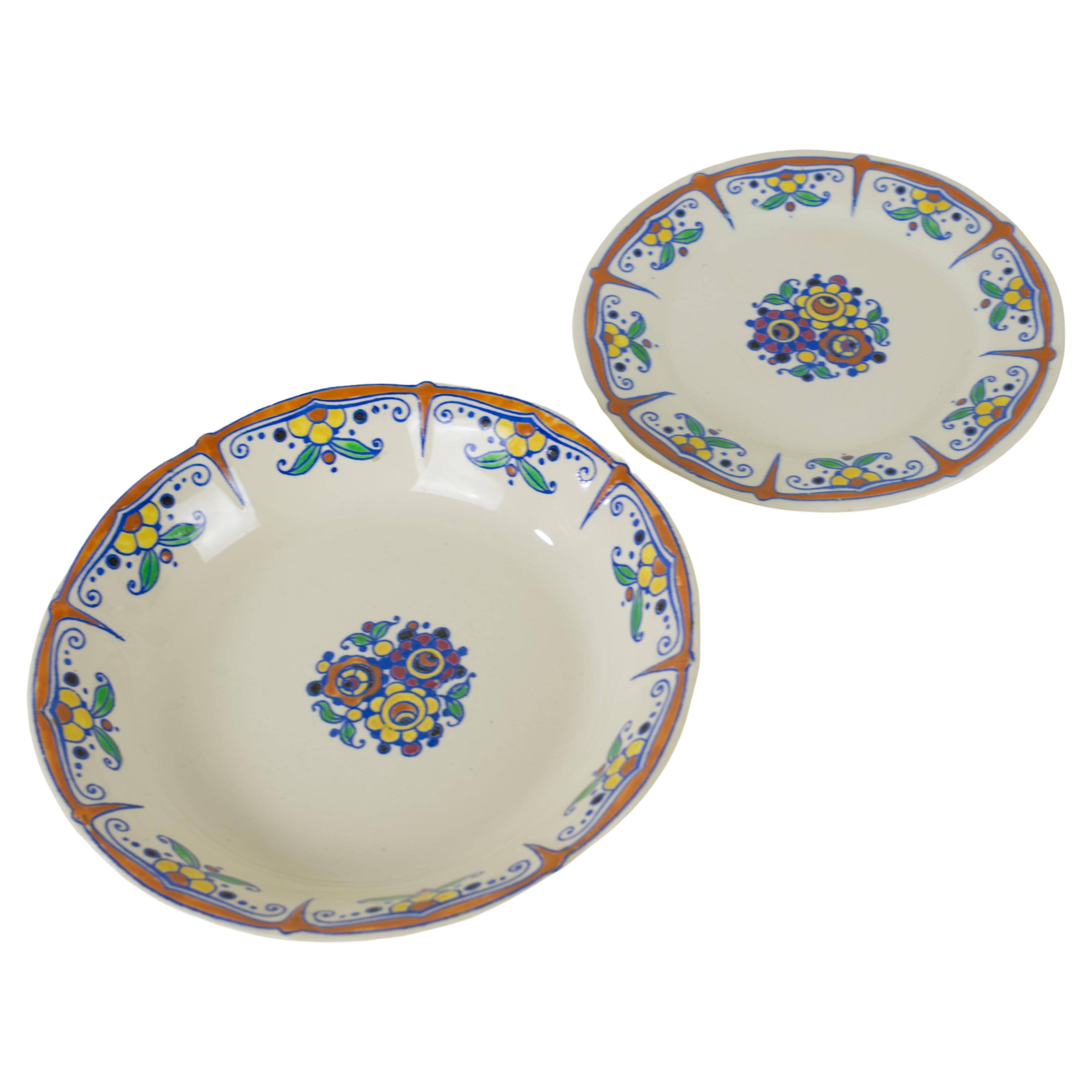 Charles Catteau for Boch Freres Keramis, Set of Small Bowl and Small Plate For Sale