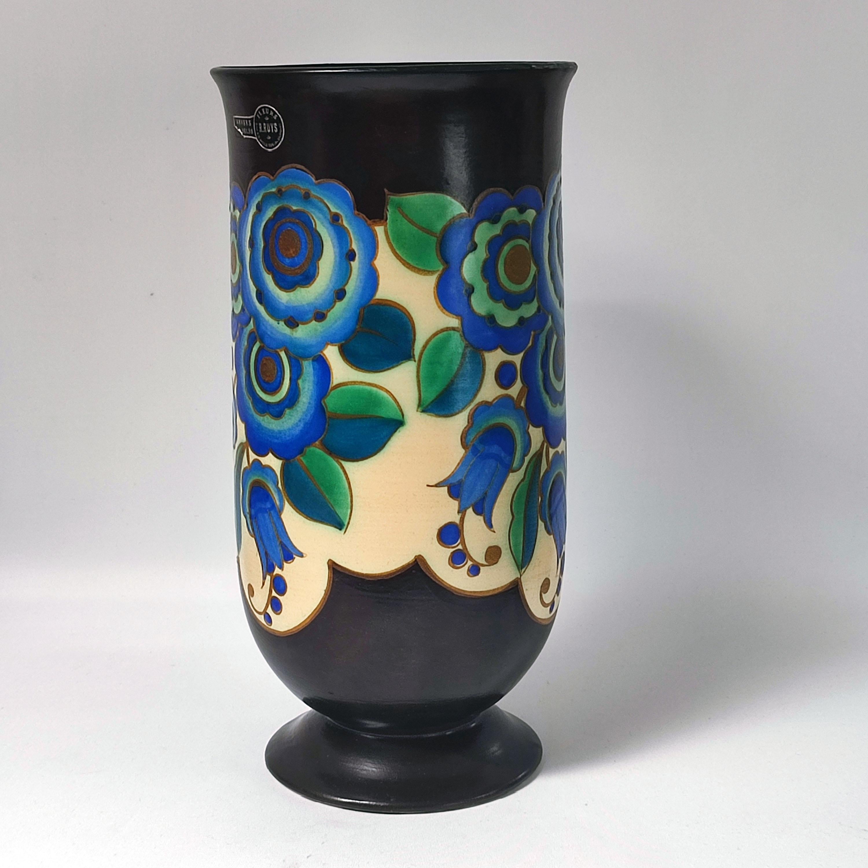 Céramique Charles Catteau pour Keramis - Vase floral Art déco, Belgique, années 1940. en vente