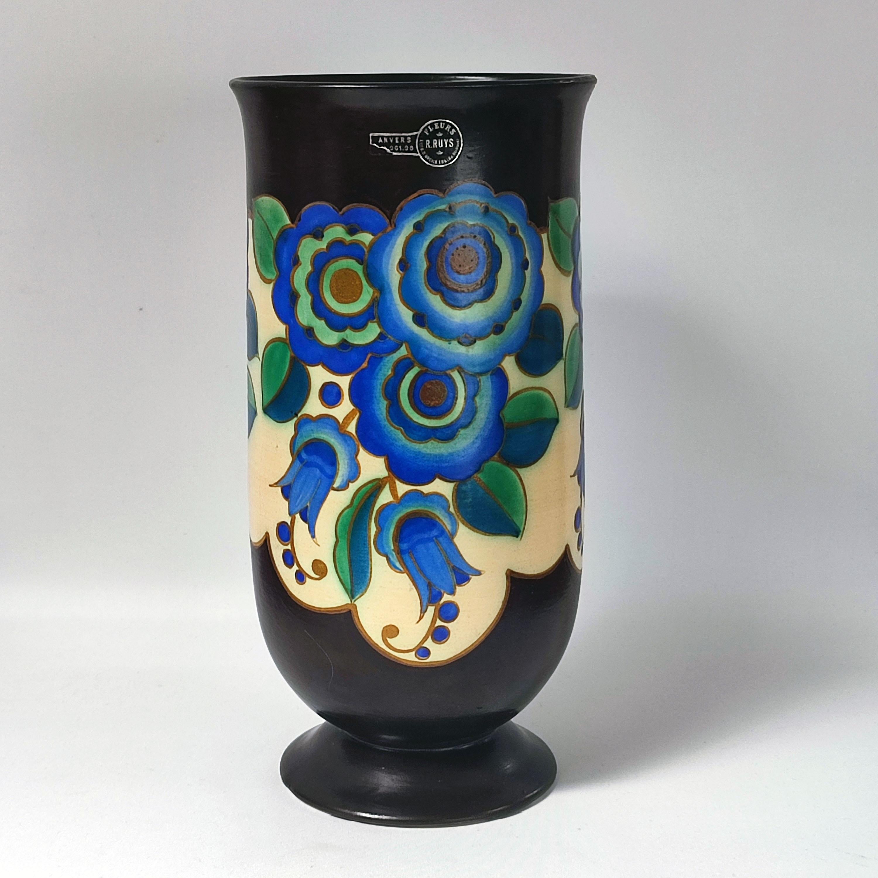 Charles Catteau pour Keramis - Vase floral Art déco, Belgique, années 1940. en vente 1
