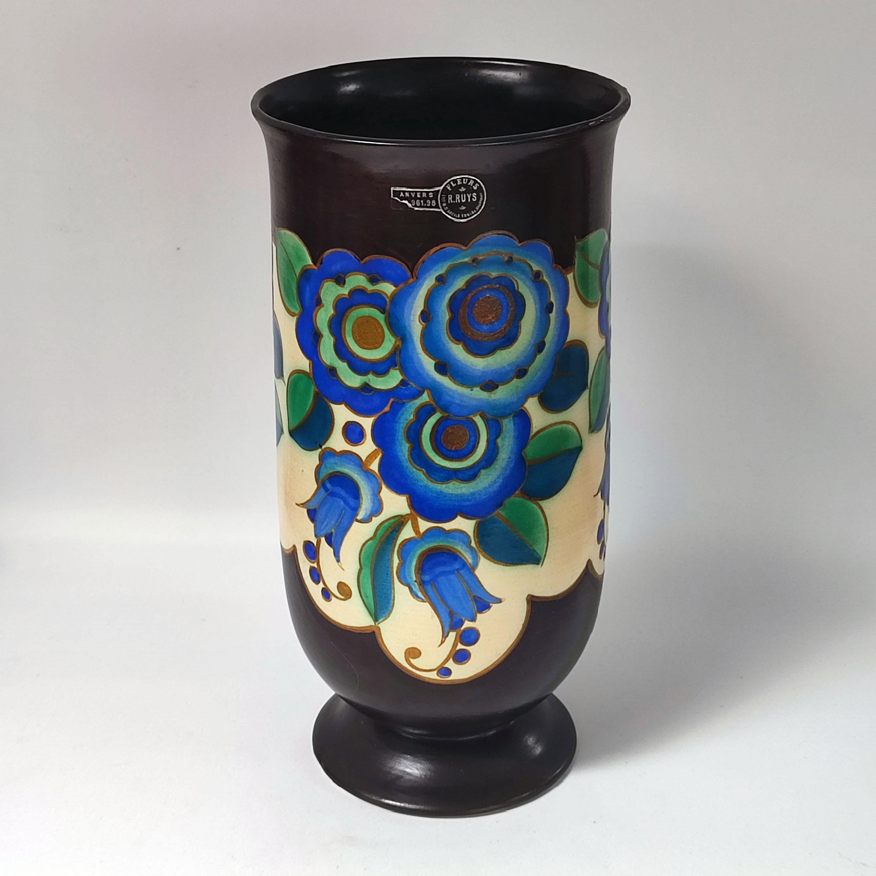 Charles Catteau pour Keramis - Vase floral Art déco, Belgique, années 1940. en vente 2