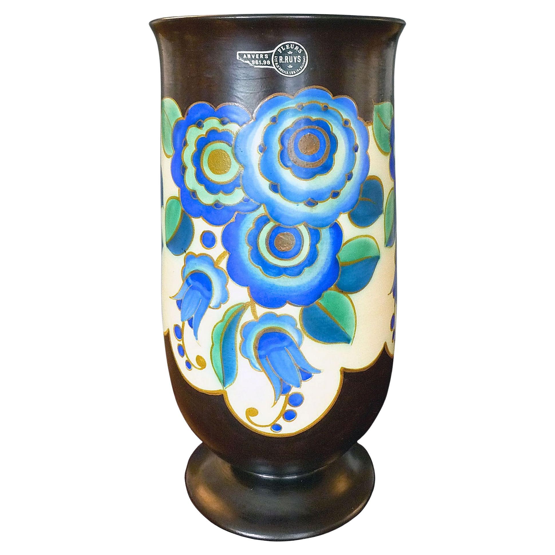 Charles Catteau pour Keramis - Vase floral Art déco, Belgique, années 1940. en vente