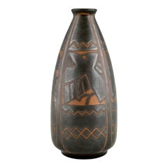 Charles Catteau Gres Keramis Art Deco Vase with Birds 1925, Ceramic vase