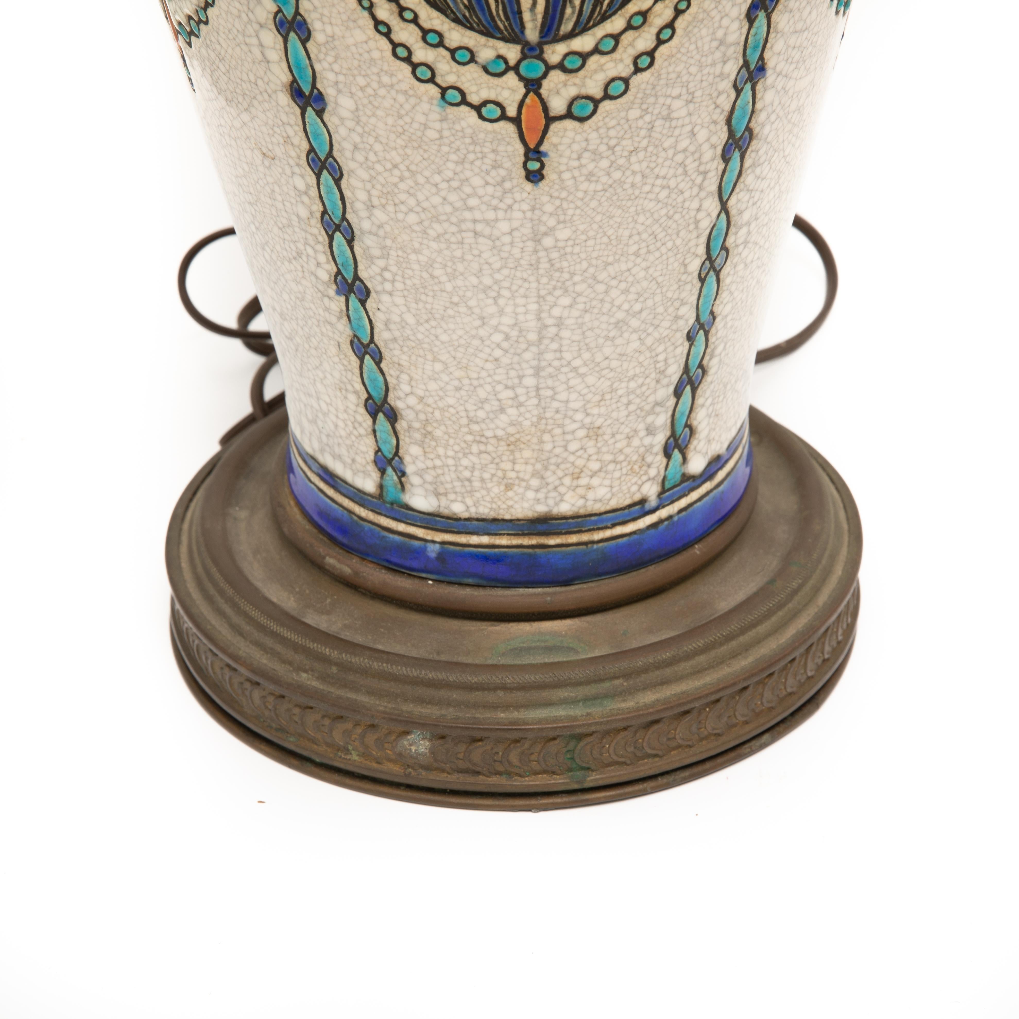 Charles Catteau's Boch Freres for Keramis enameled Ceramic Tall Table Lamp In Good Condition In Hudson, NY