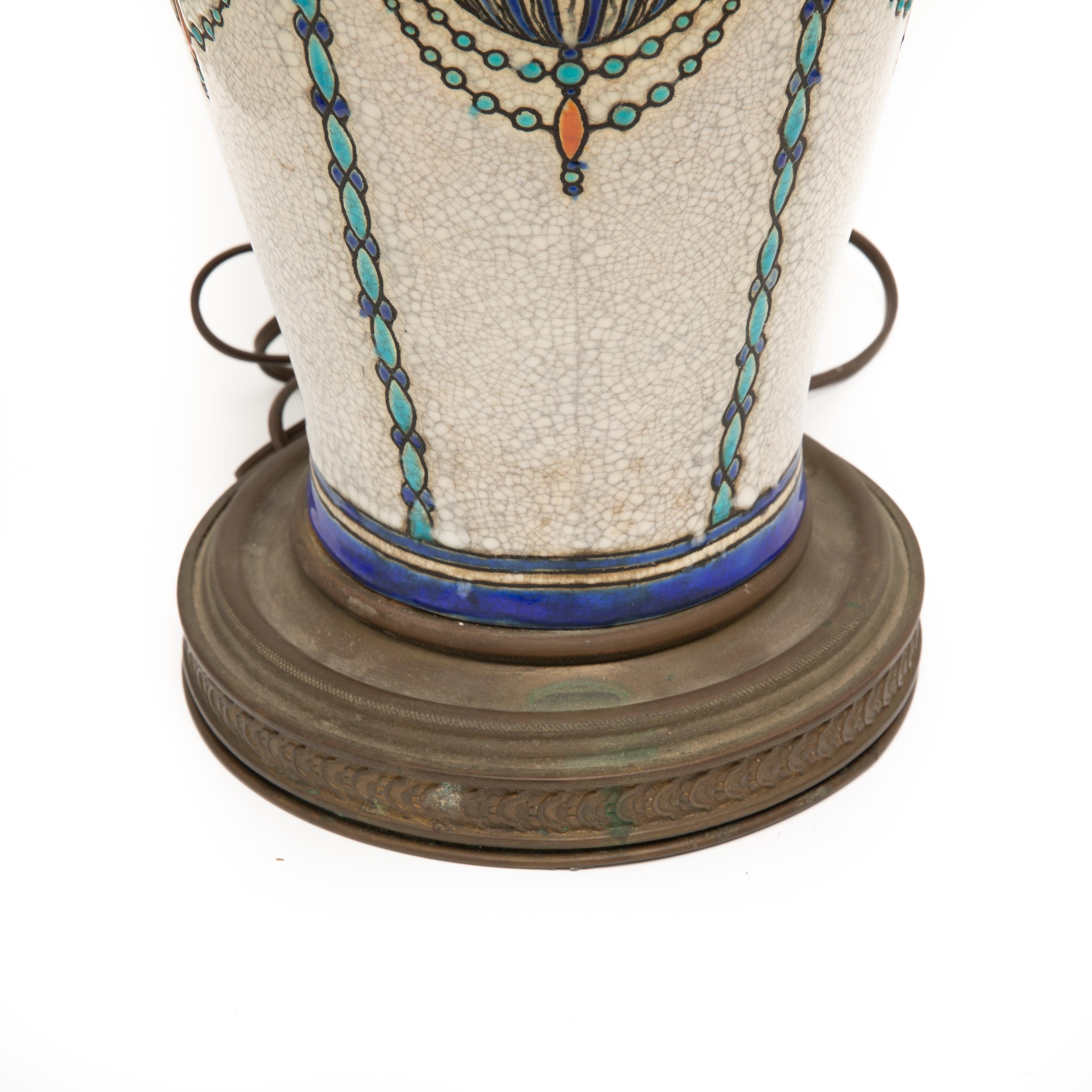 Charles Catteau's Boch Freres for Keramis enameled Ceramic Tall Table Lamp In Good Condition In Kingston, NY