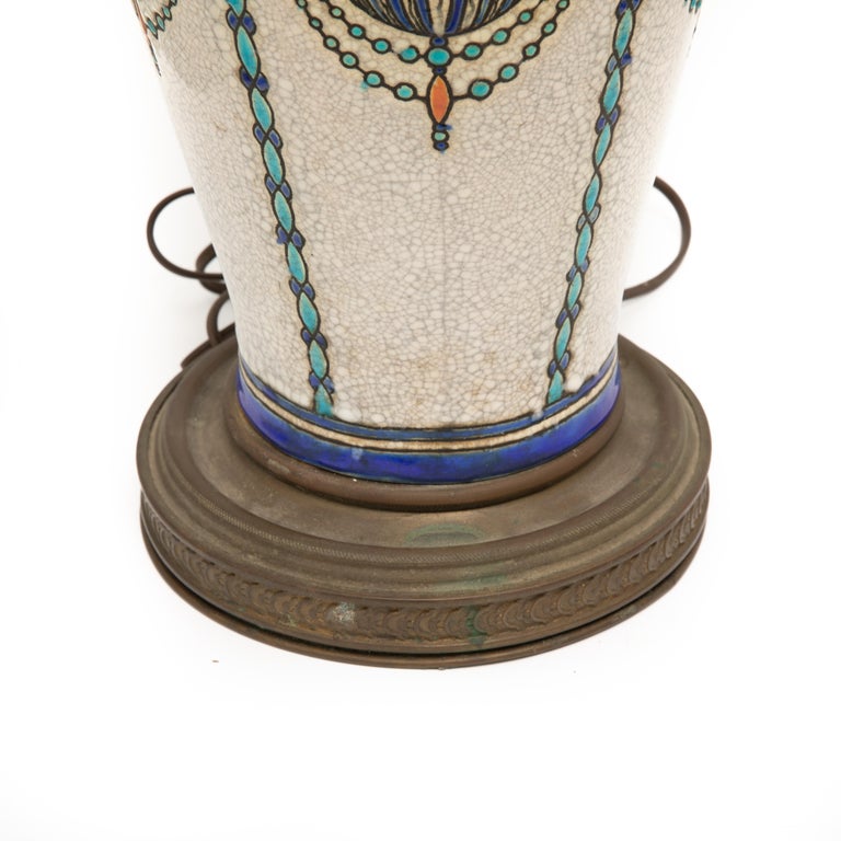 Charles Catteau's Boch Freres for Keramis enameled Ceramic Tall Table Lamp In Good Condition For Sale In Hudson, NY