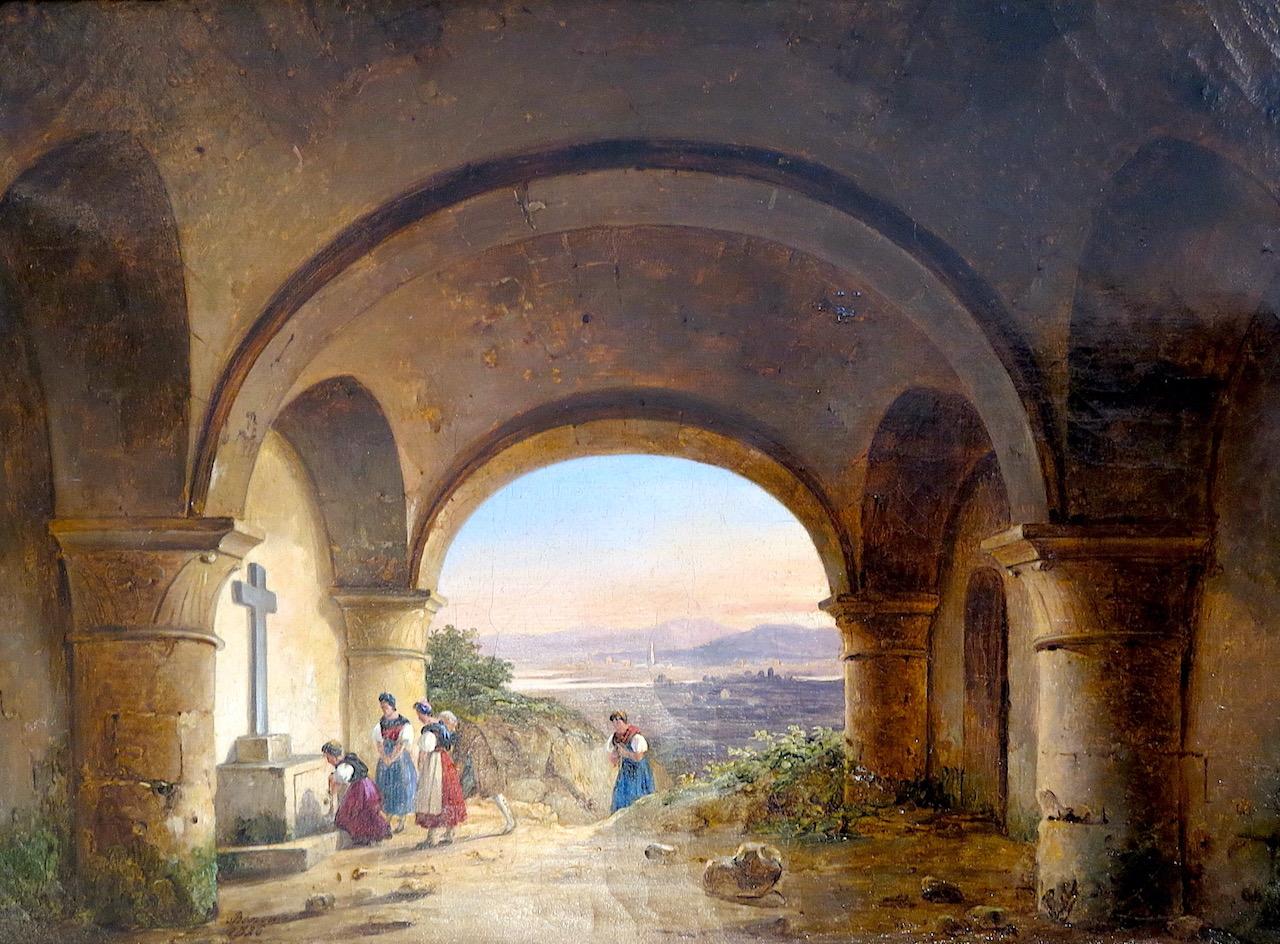 The pilgrimage under the crypt - Painting by Charles Caïus RENOUX