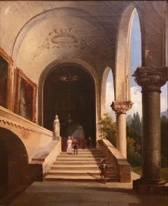 MOREAUX after RENOUX romantic painting troubadour church wedding French 19th
