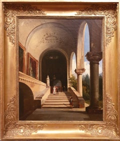 MOREAUX nach RENOUX Romantisches Gemälde Troubadour Kirche Hochzeit Französisch 19. Jahrhundert