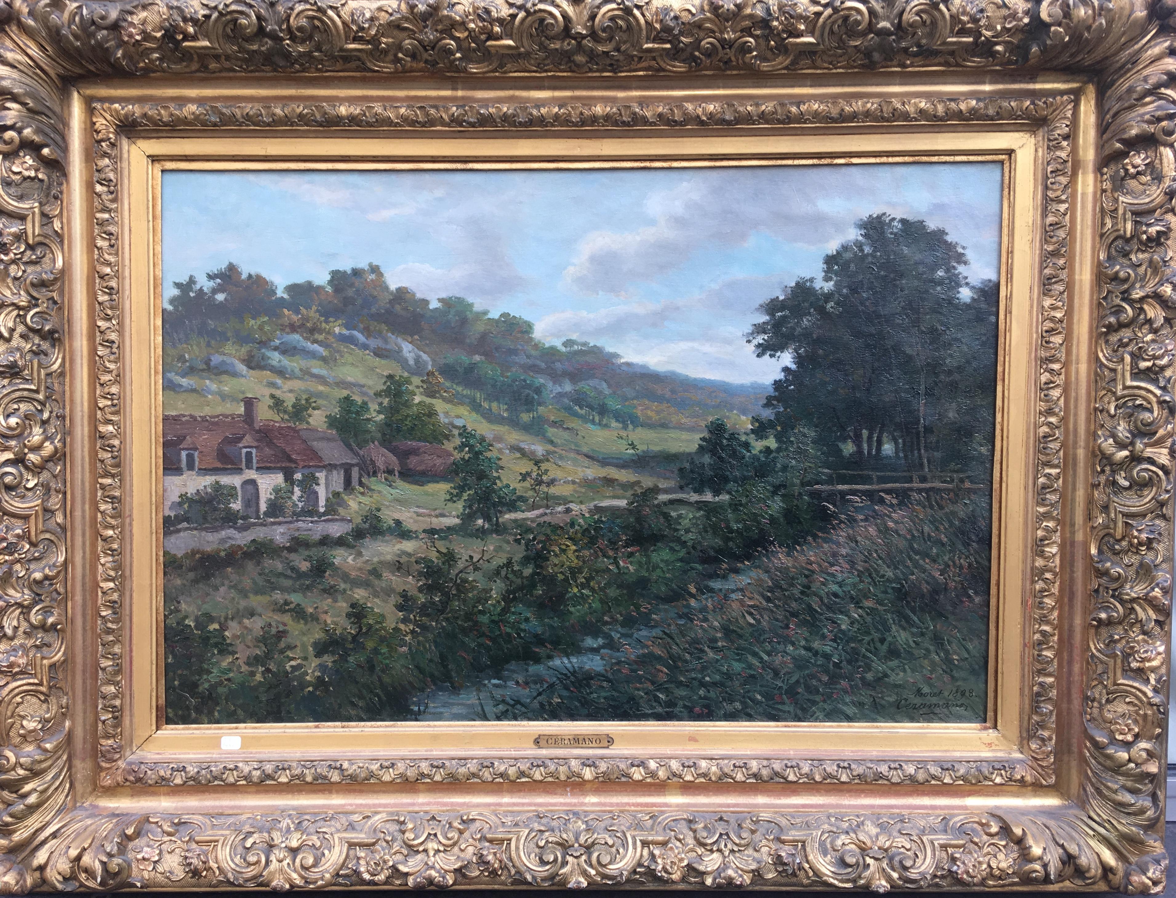 The Loing River in Moret sur loing, Oil on Canvas signed Ceramano, dated 1898 - Painting by Charles Ceramano