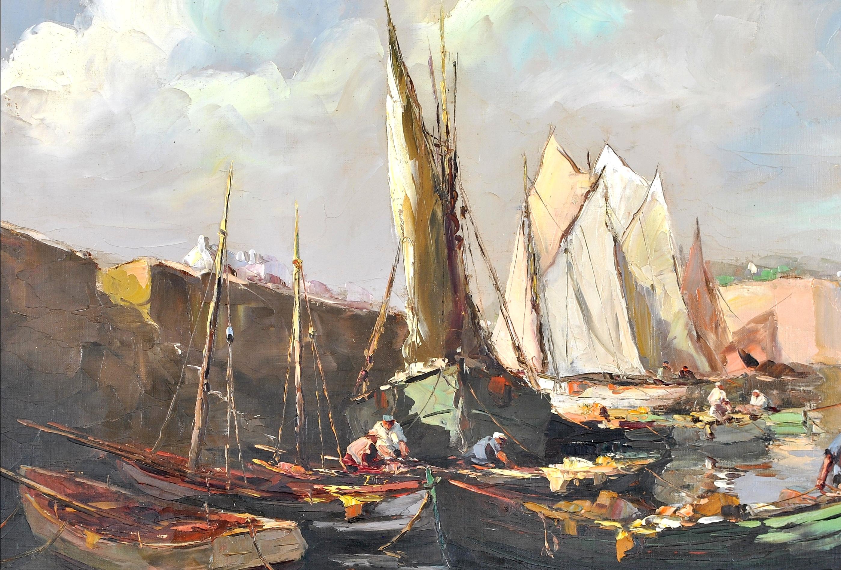 Côte d'Azur Harbor - French Impressionist Saint-Tropez Riviera Provence Painting For Sale 1